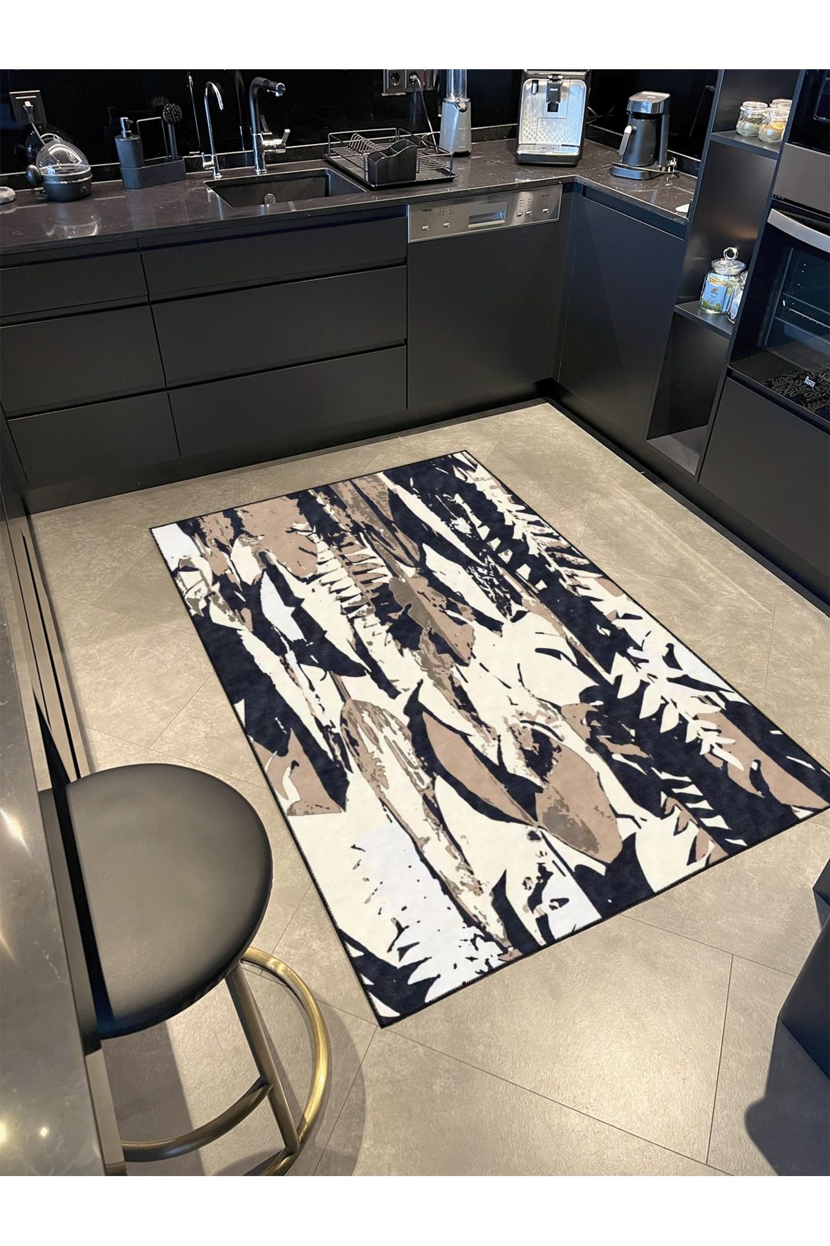 Kahverengi Fırça Çizimli Modern Dekoratif Halı ve Yıkanabilir Halı miravip9561