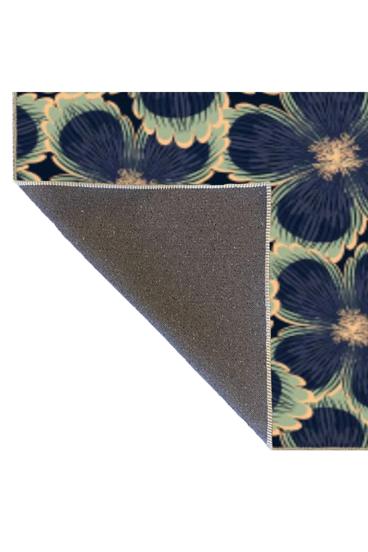 Siyah Lacivert Temalı Floral Çiçek Desenli Kreatif Modern Dekoratif Halı 3600