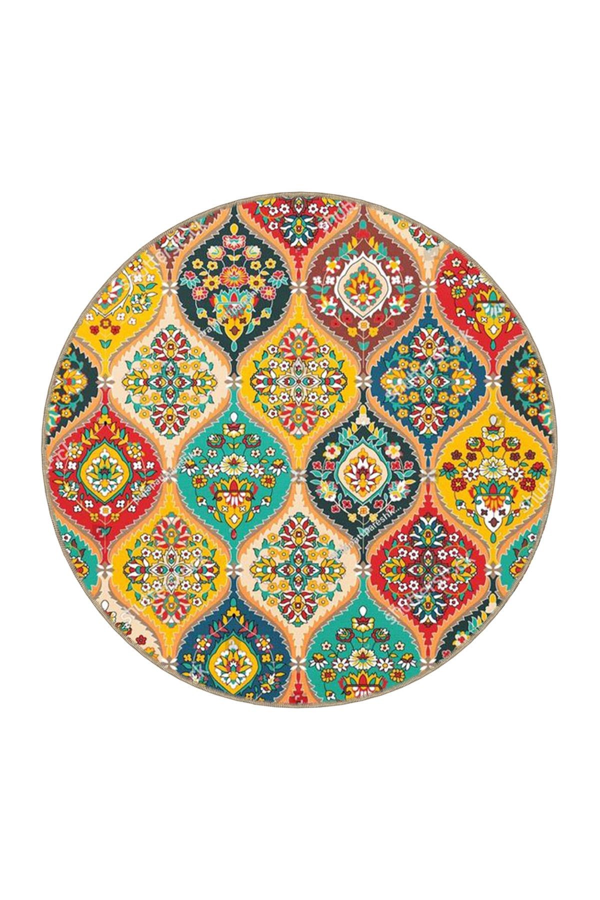 Akan Motifli Renkli Desenli Modern Dekoratif Halı miravip52