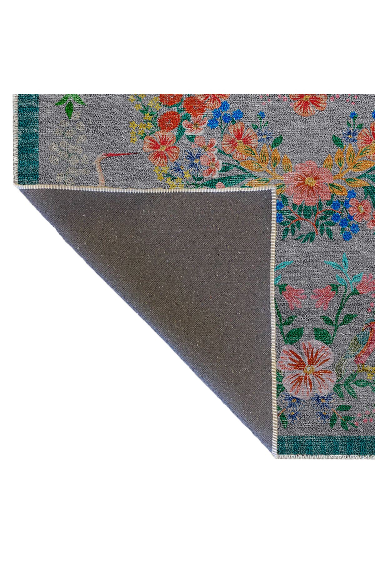 Floral Mira Gri Tema Çok Renkli Çiçek Desenli Renkli Dokuma Taban Halı Mira 2917