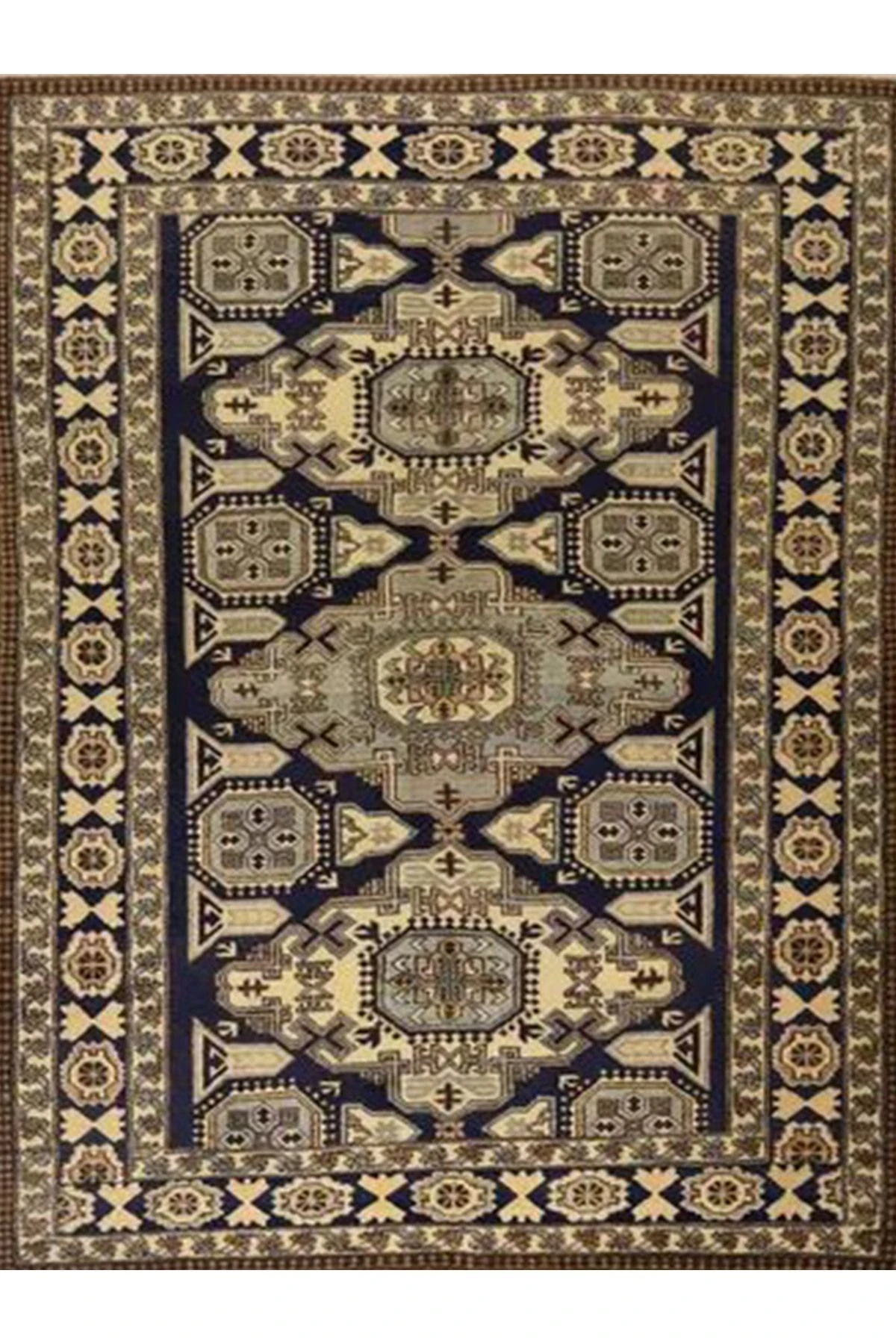 İnci Koleksiyonu Siyah Bej Tema Etnik Geleneksel Desenli Dokuma Taban Vintage Dekoratif Halı inci21