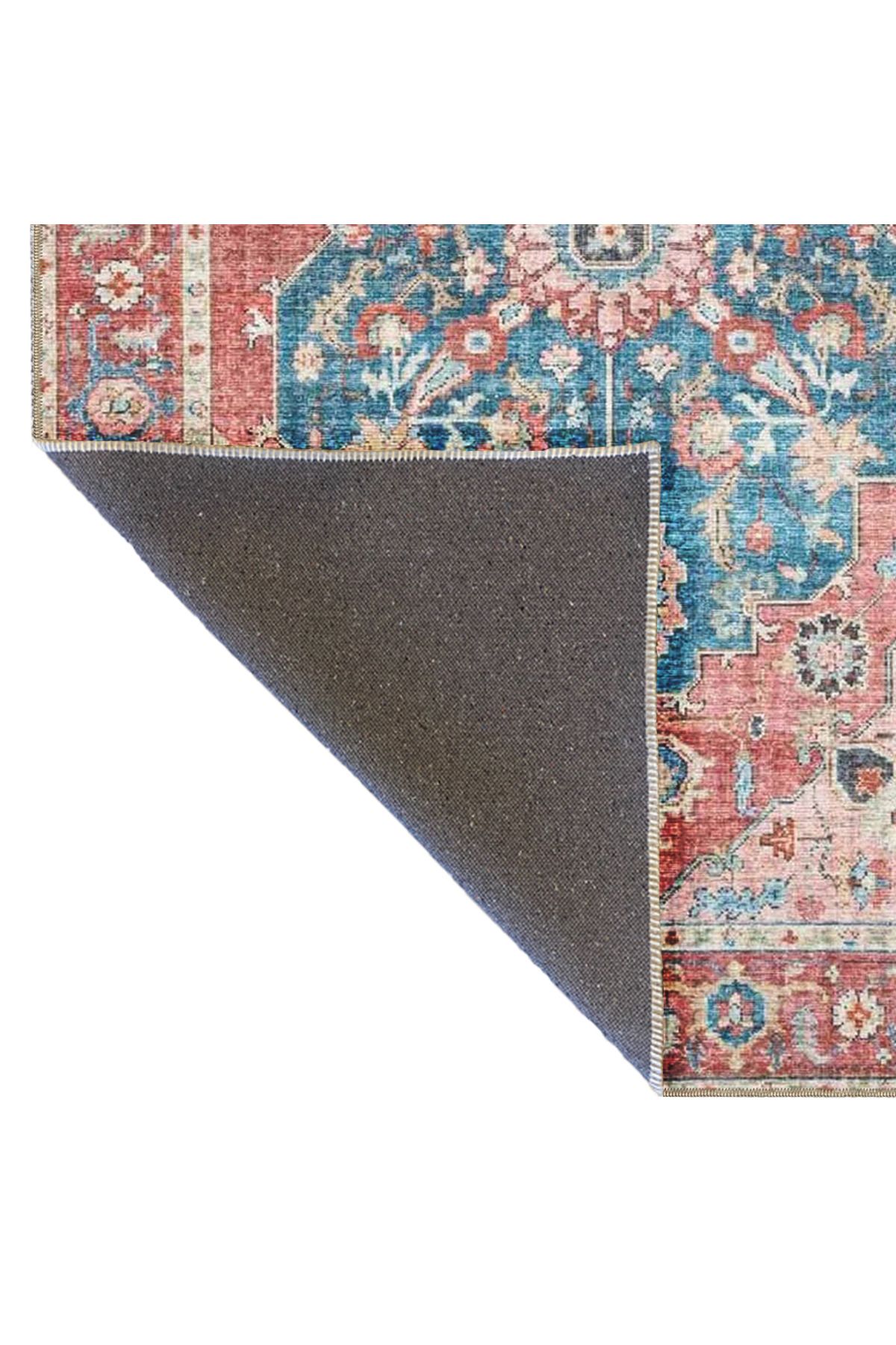 Mavi Kırmızı Temalı Geleneksel Motif Etnik Desenli Vintage Dekoratif Halı 4784