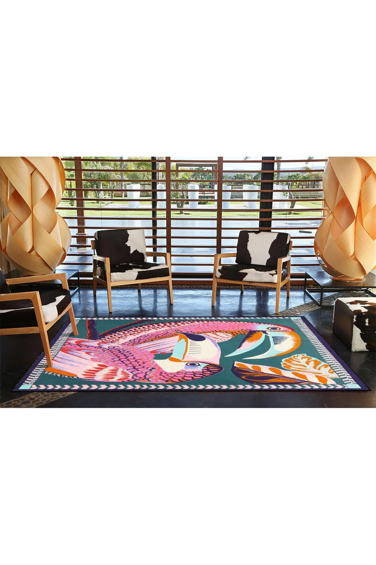 Pembe Kuş Desenli Dokuma Taban Halı miravip537