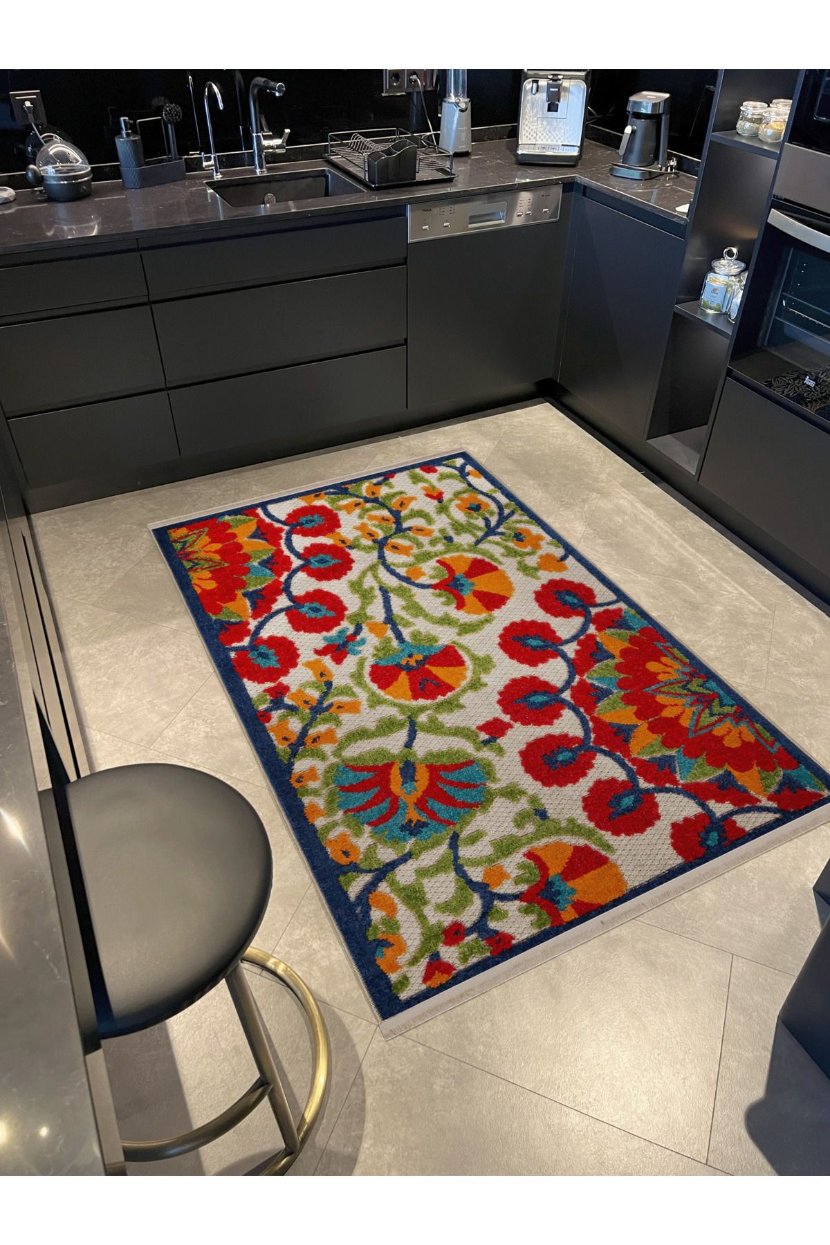 Açık Ton Çok Renkli Çiçek ve Gül Motif Desenli Kreatif Vintage Dekoratif Halı 2673