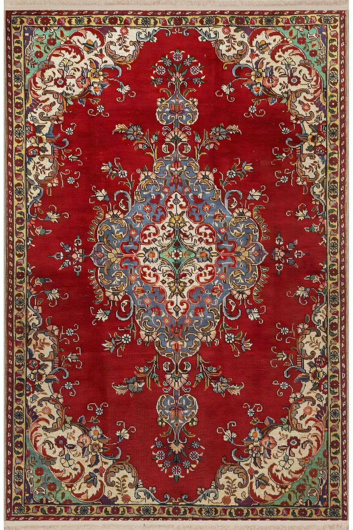 Kırmızı Temalı Geleneksel Motif Etnik Desenli Kreatif Vintage Dekoratif Halı 2533