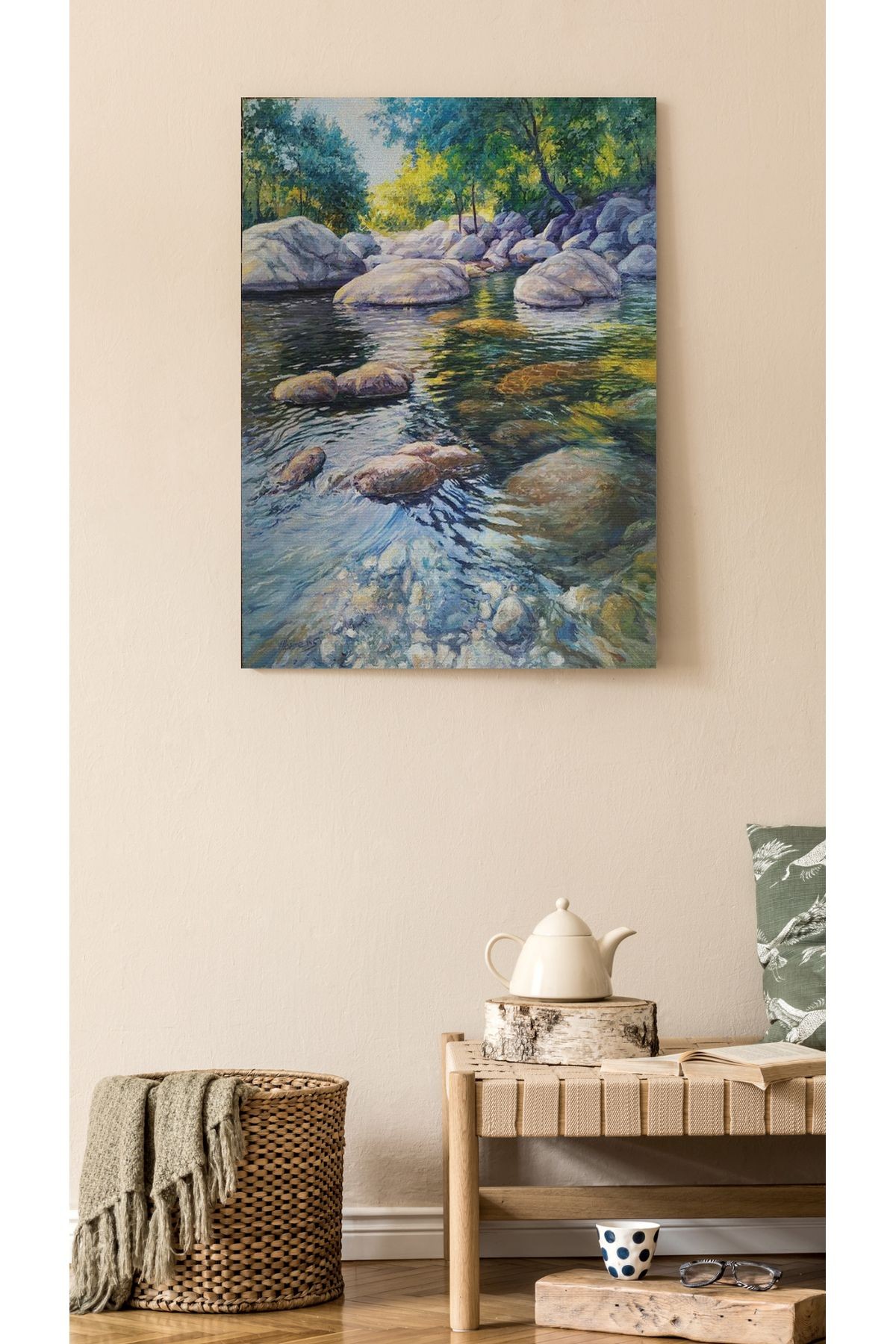 Kanvas Tablo Çayır Kaya Temalı Desenli Modern Tablo