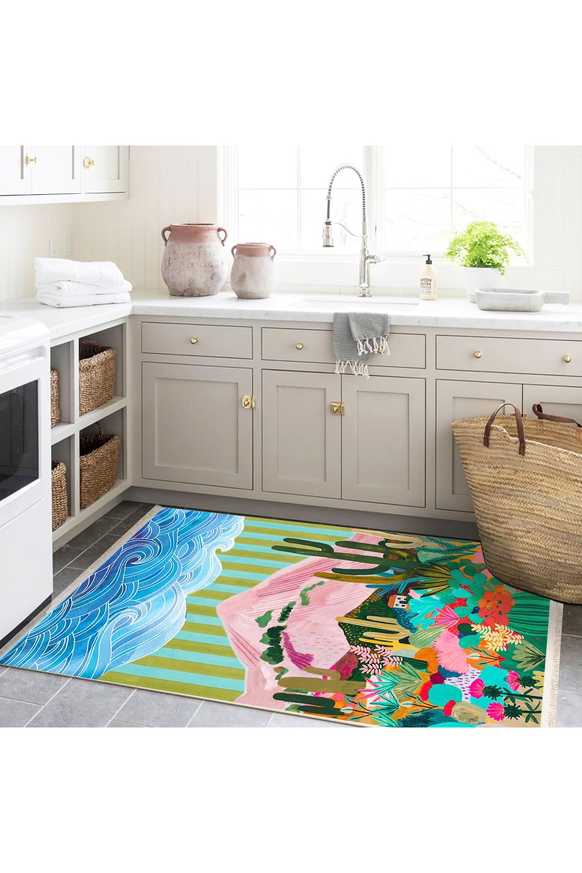 Yılmaz Koleksiyonu Çok Renkli Gökyüzü Dağ Kaktüsler Kreatif Modern Dekoratif Halı yılmaz37