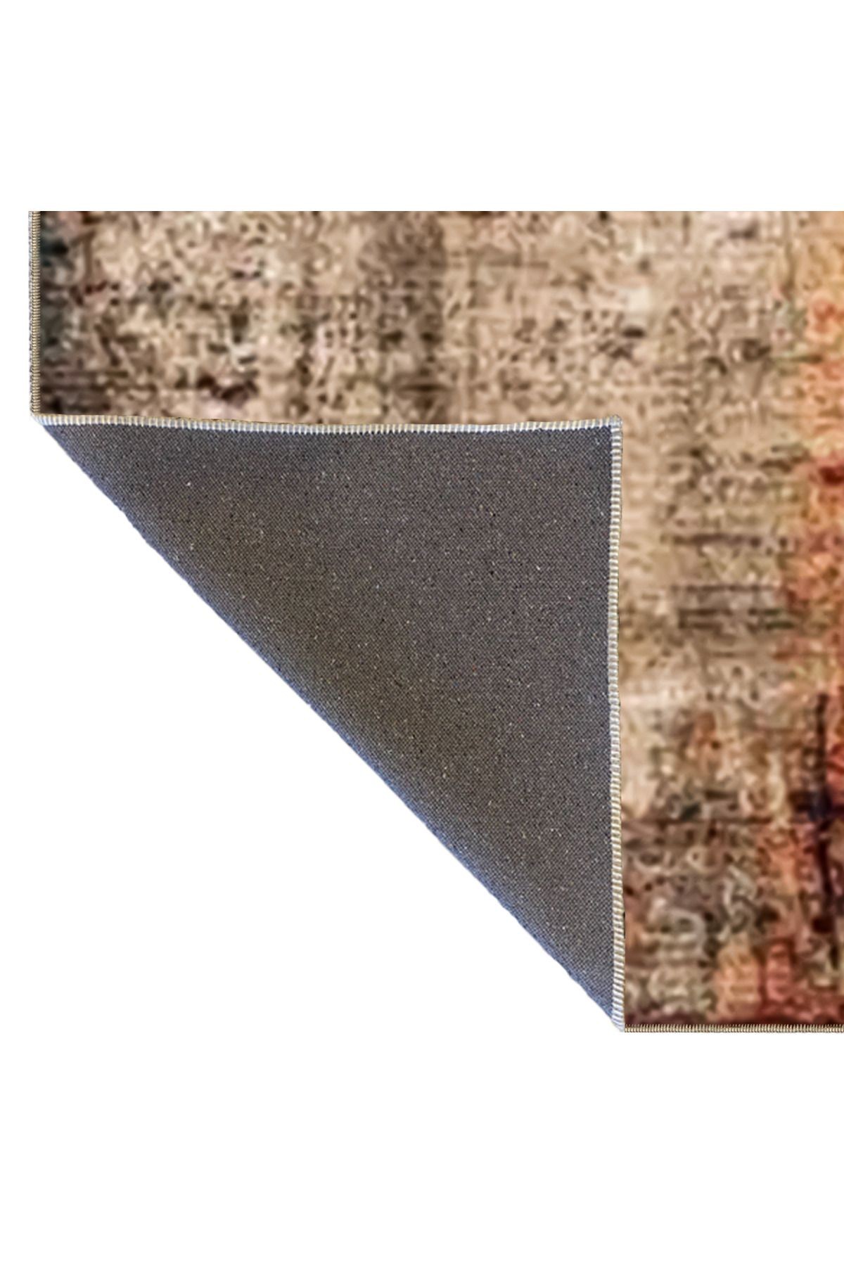 Bej Ton Çok Renkli Soyut Etnik Desenli Modern Dekoratif Halı 3526