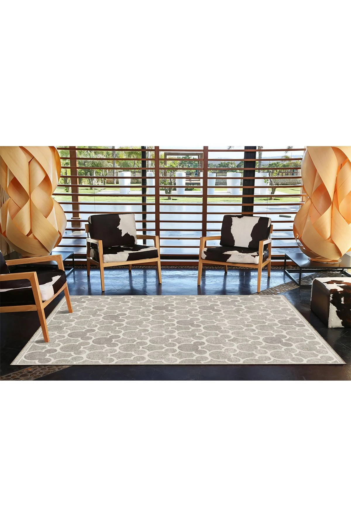 Yıkanabilir Krem Daireli Modern Dokuma Taban Halı miravip8104