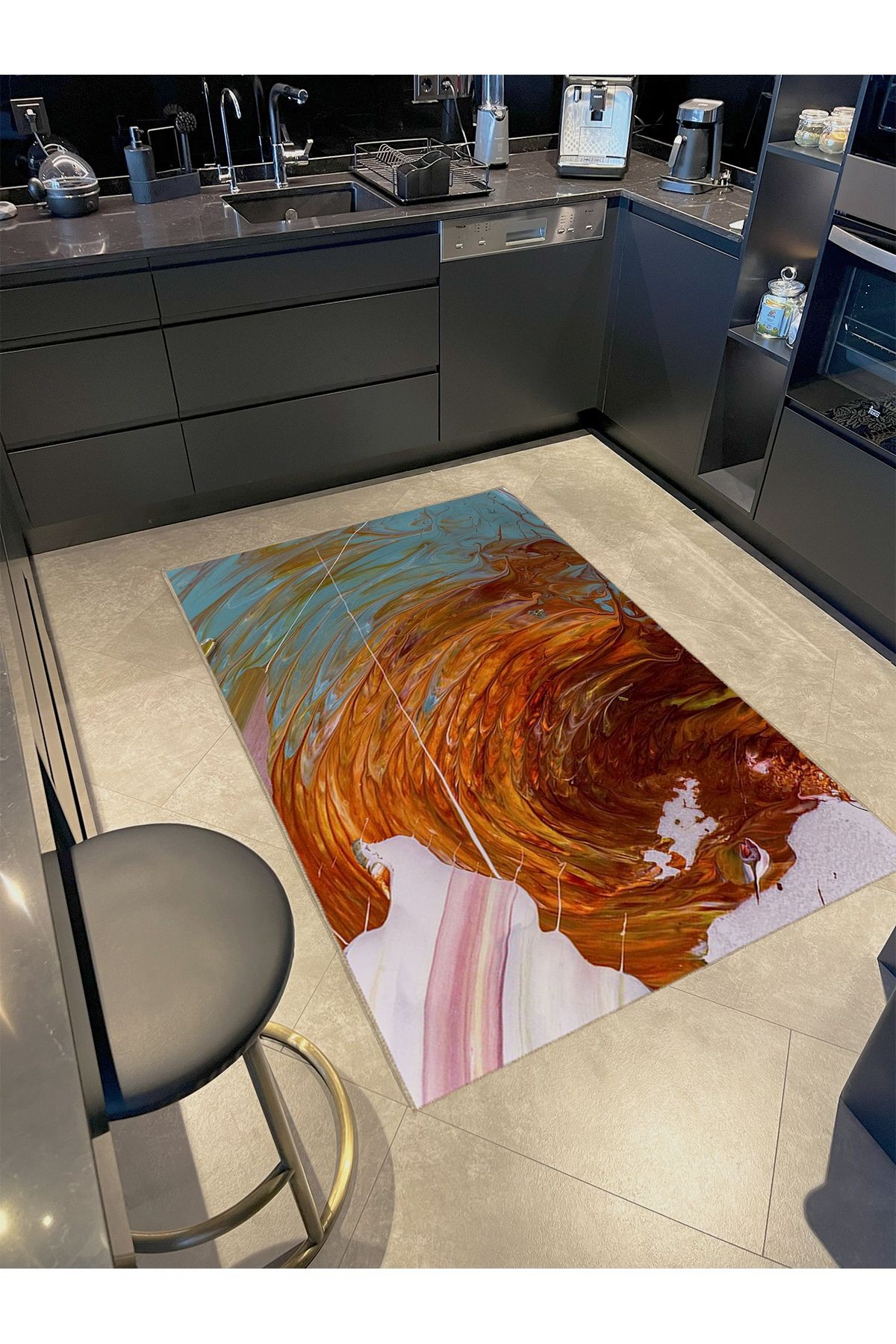 Ametist Serisi Çok Renkli Soyut Ebruli Tasarımı Desenli Dokuma Taban Modern Dekoratif Halı ametist85