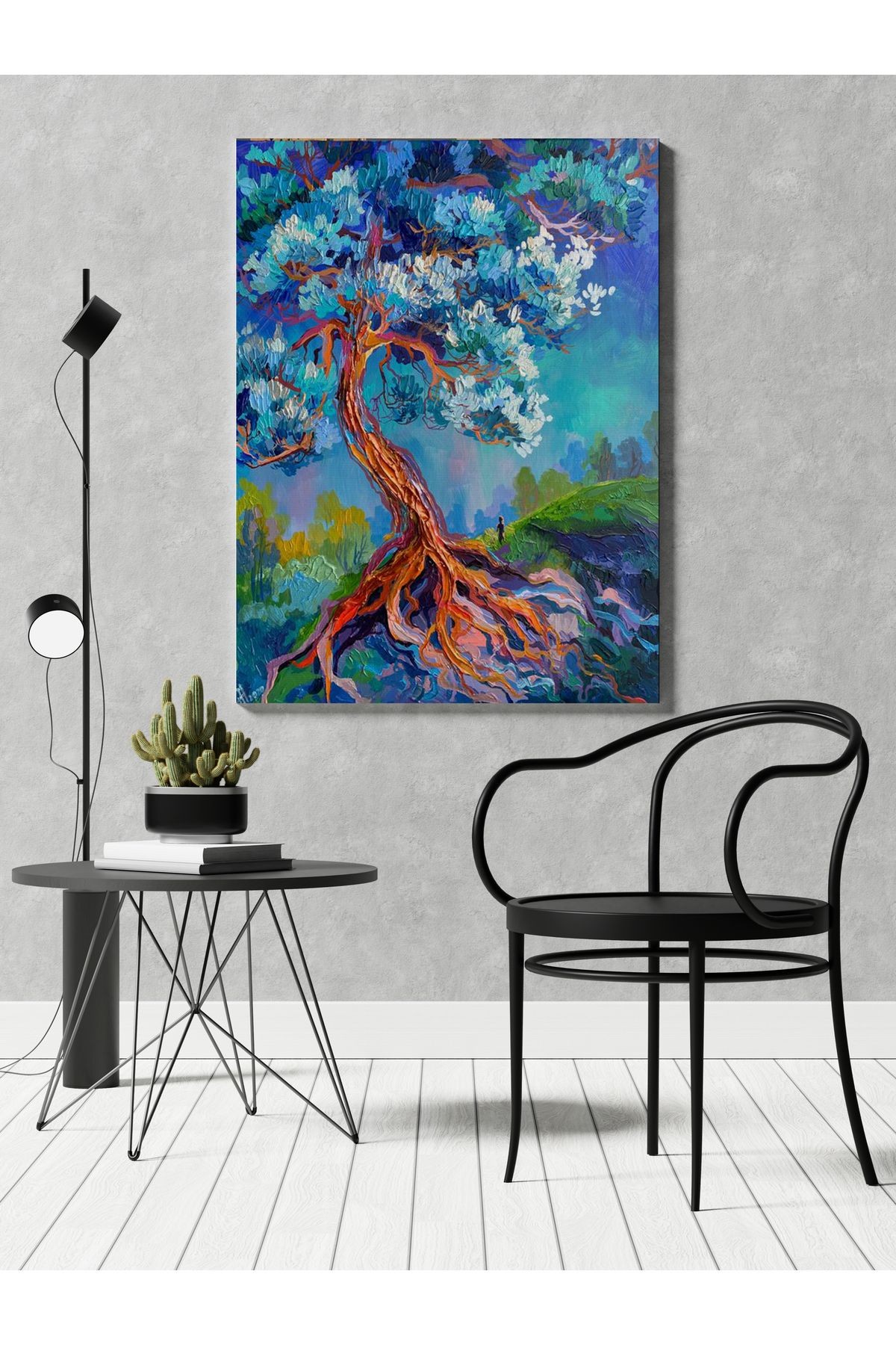 Kanvas Tablo Mavi Temalı Ağaç Desenli Modern Tablo