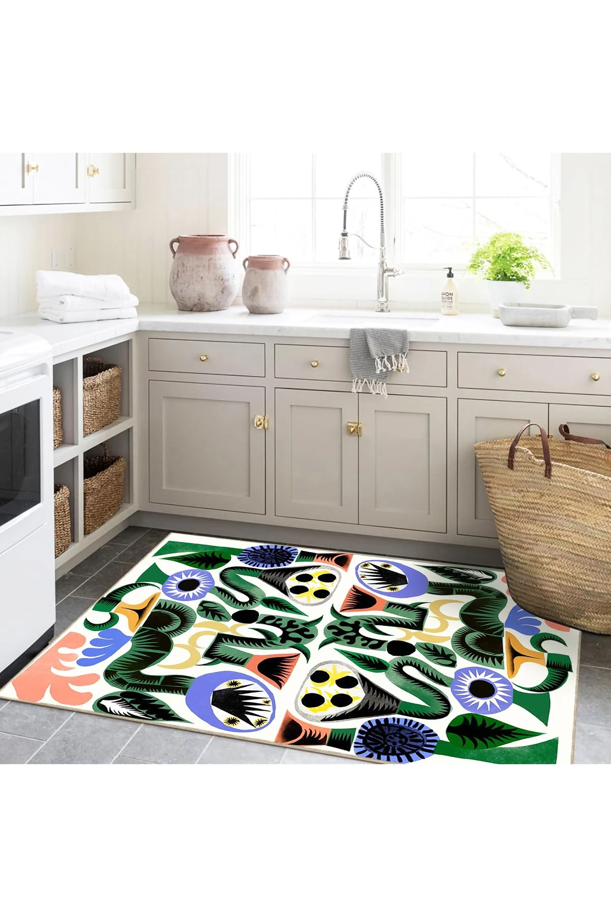 Buse Koleksiyonu Çok Renkli Soyut Şekiller Desenli Dokuma Taban Modern Dekoratif Halı buse13