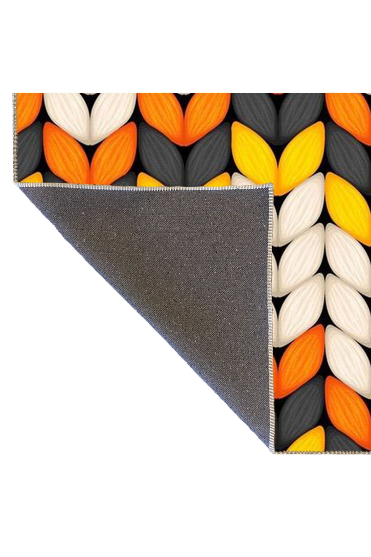 Bej Turuncu Temalı Geometrik Yonca Yaprak Desenli Modern Dekoratif Halı 4653