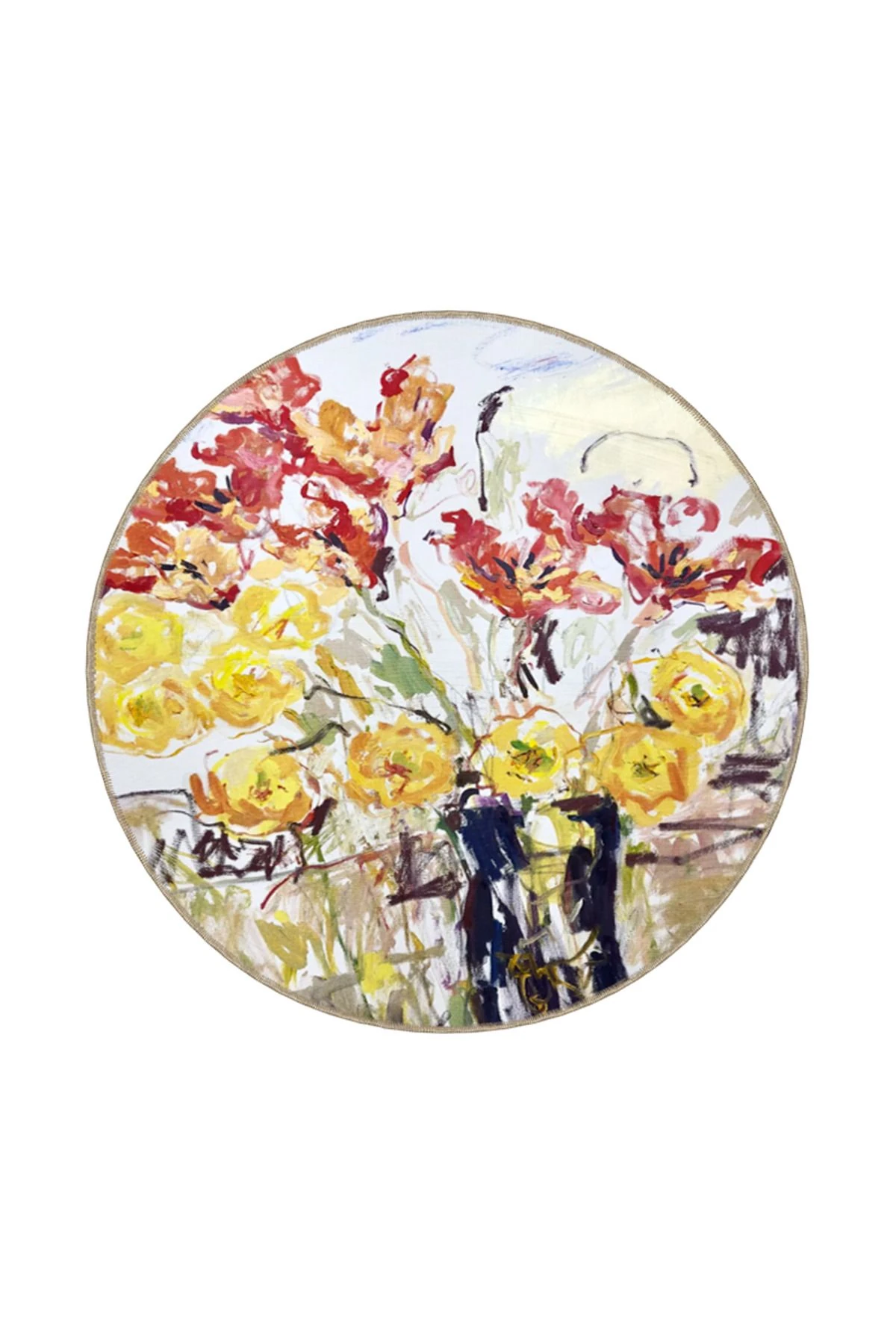 Beyaz Temalı Floral Renkli Dokuma Taban Yıkanabilir Halı miravip8798