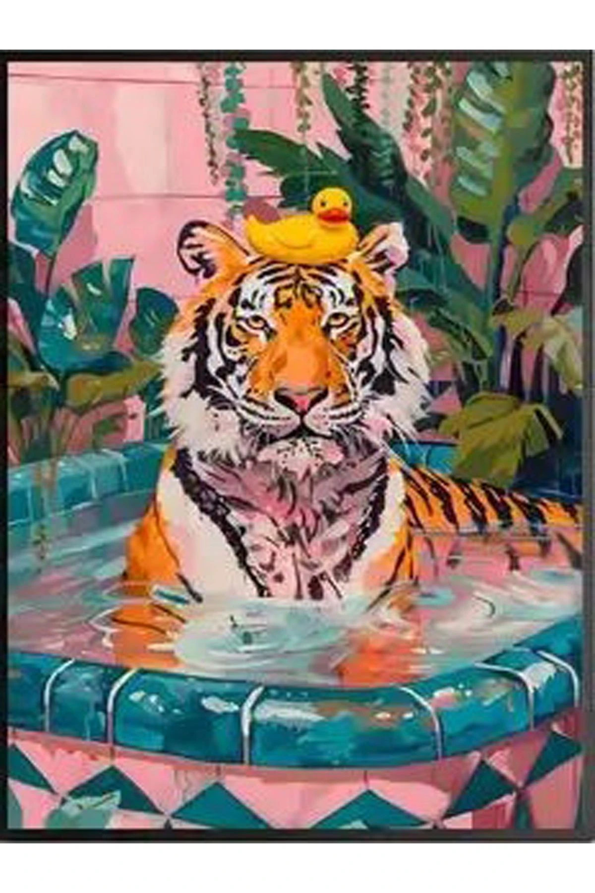 Kuzey Koleksiyonu Havuzda Kaplan ve Oyuncak Ördek Desenli Dokuma Taban Dekoratif Halı kuzey14