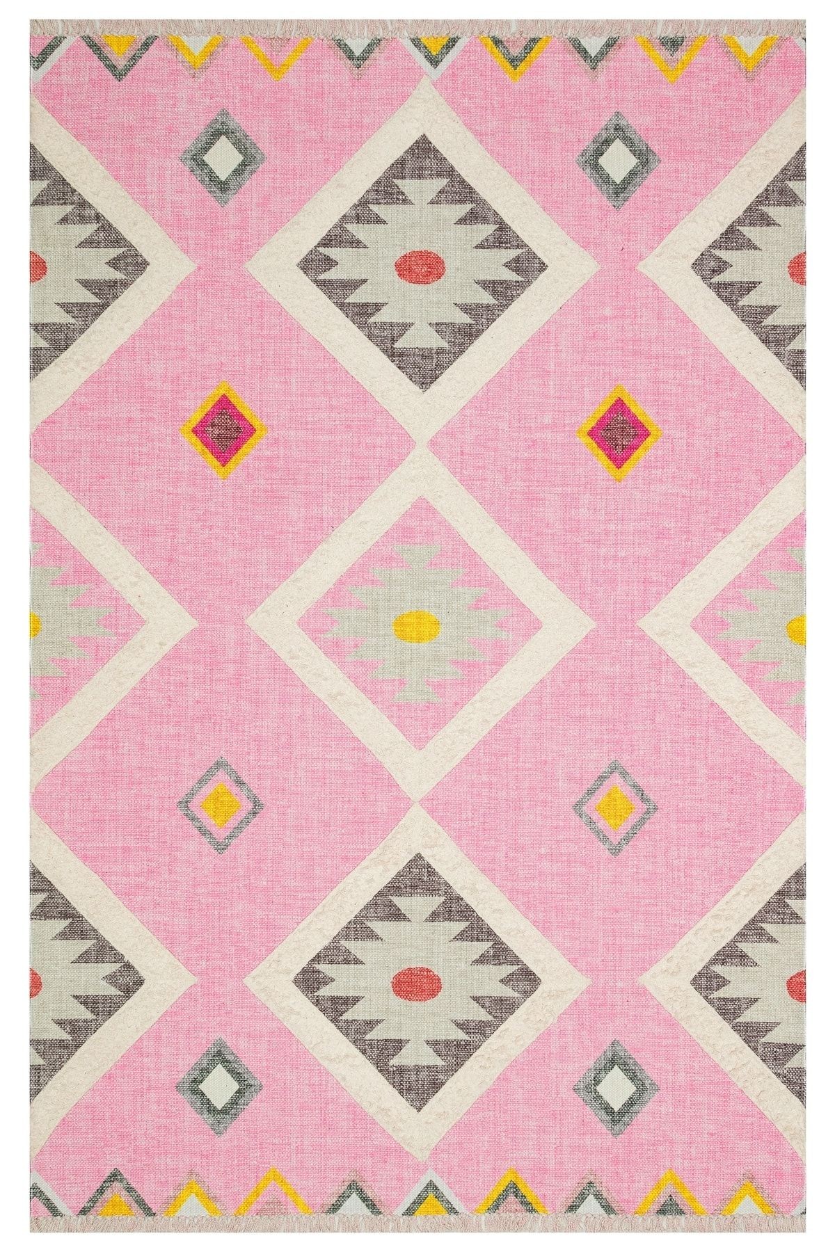 Rustik 4021 Fuşya Iskandinav Geometrik Kilim