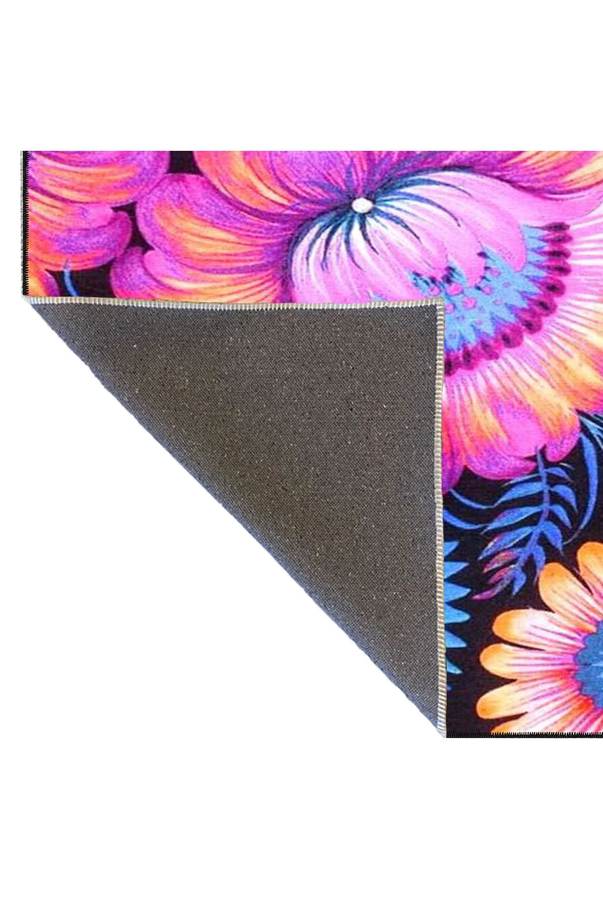 Mor ve Mavi Renkli Çiçekli Floral Modern Dekoratif Halı miravip168