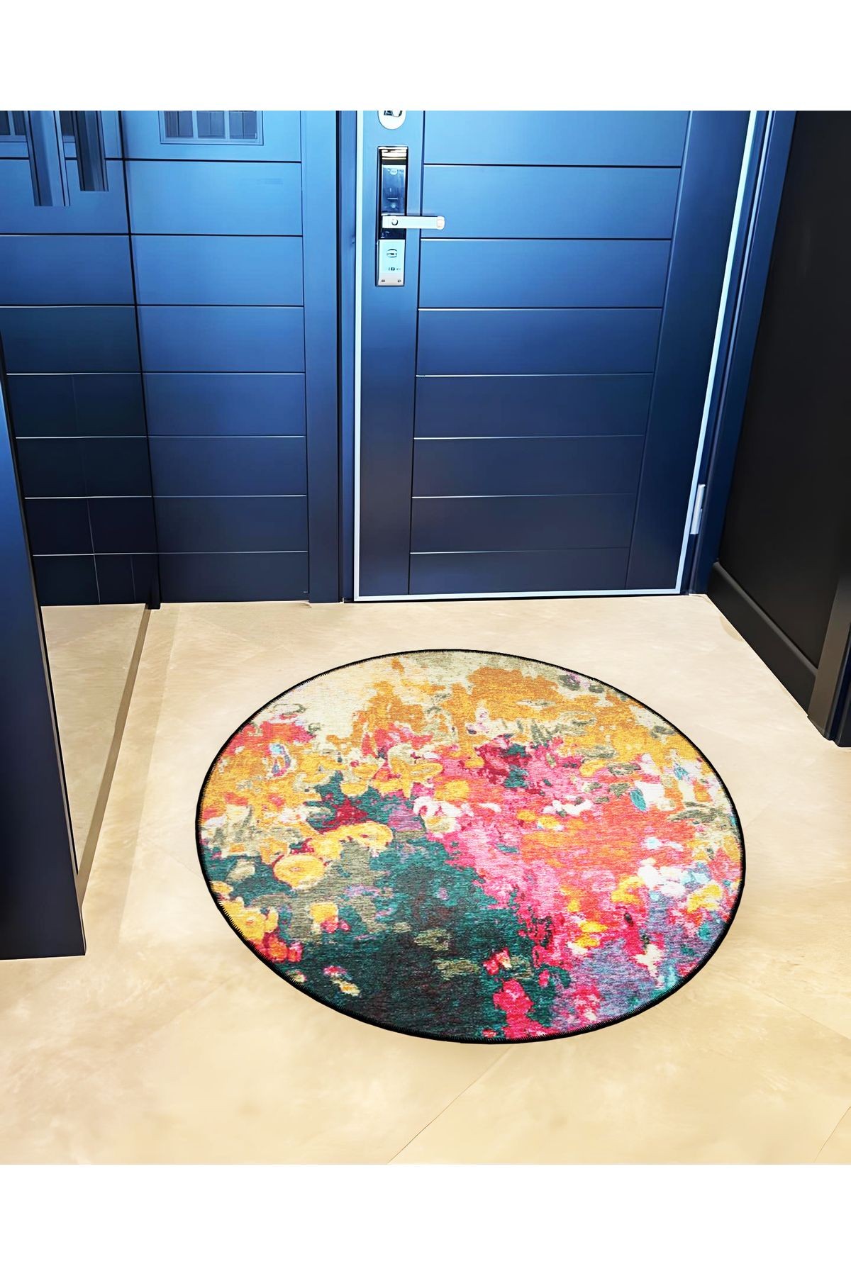 Çok Renkli Soyut Abstract Desenli Yuvarlak Dokuma Taban Modern Dekoratif Halı 6158