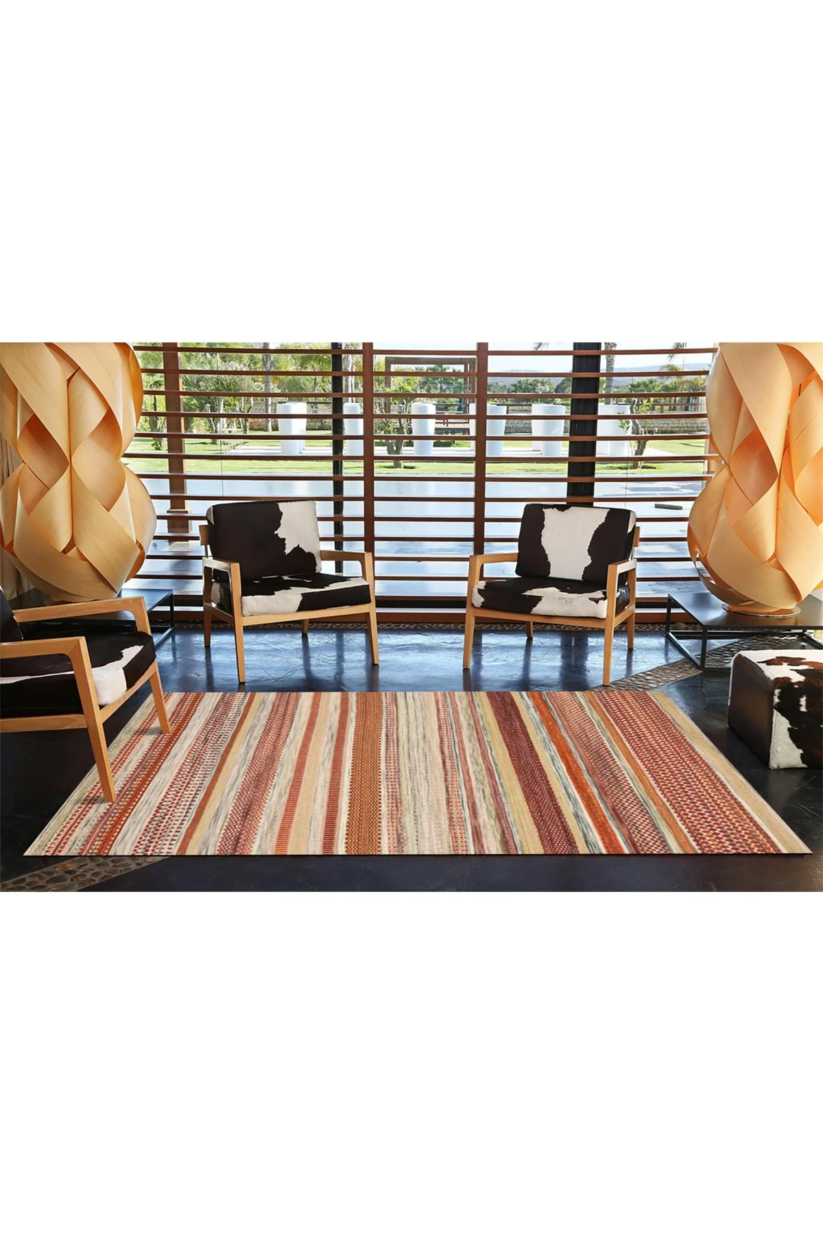 Kahverengi Tonlarda Çizgi Çizgi Renkli Desenli Dokuma Taban Halı 4022