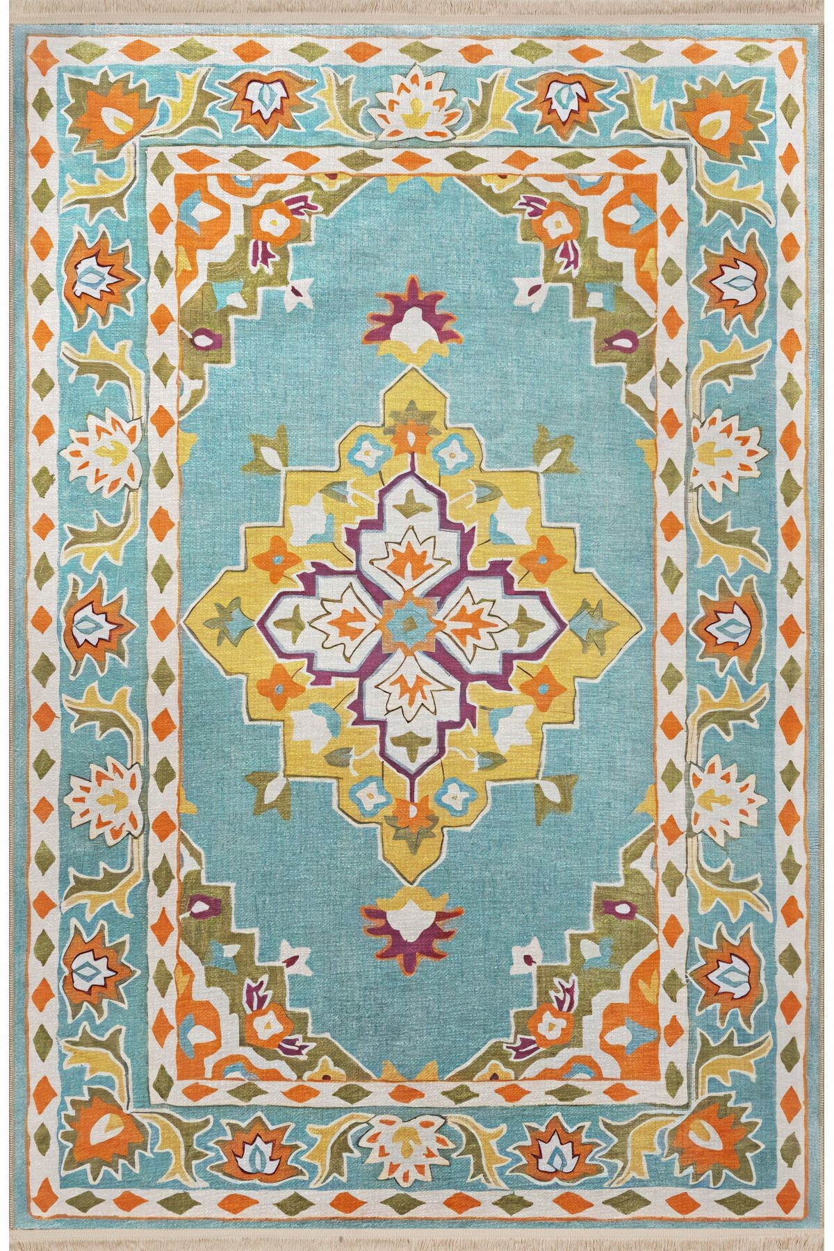 Açık Ton Çok Renkli Geleneksel Motif Çiçek Desenli Kreatif Vintage Dekoratif Halı 2424