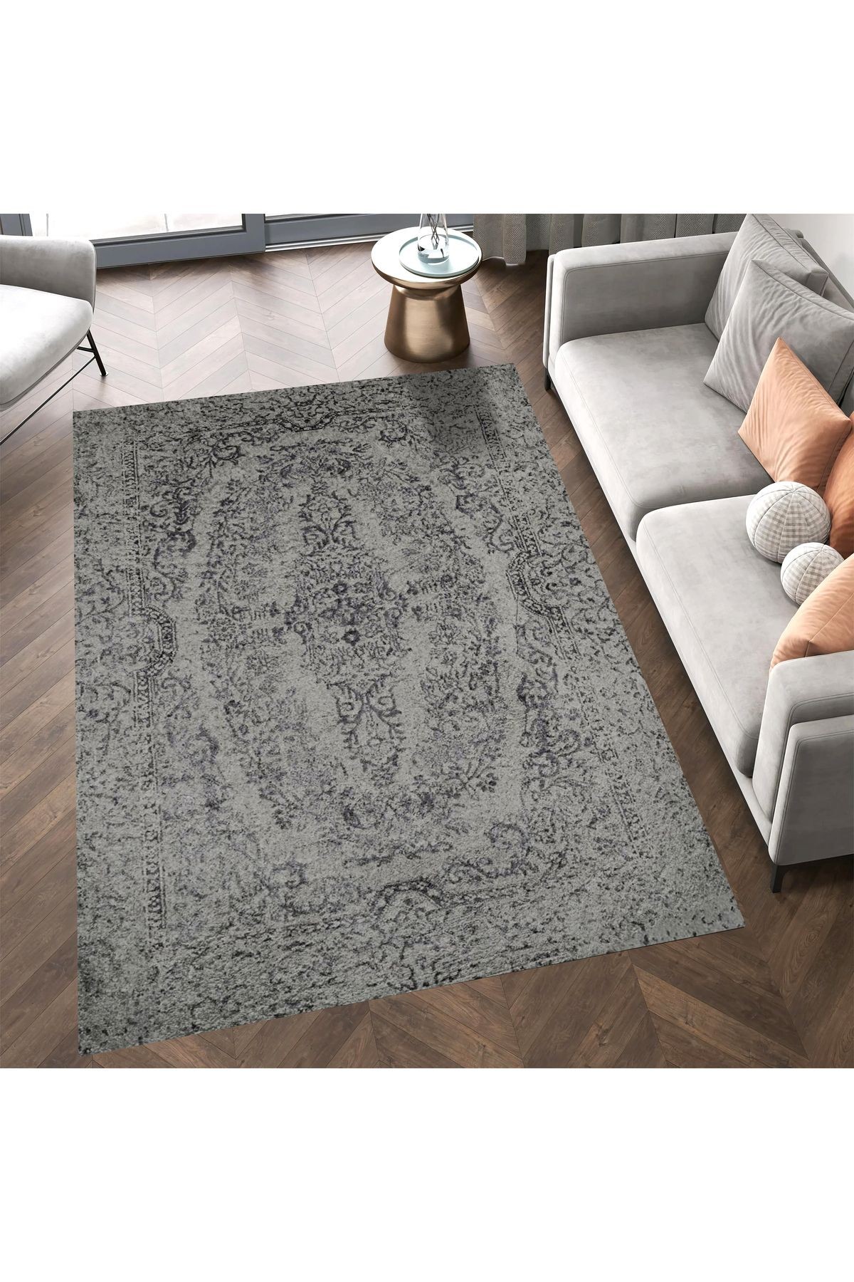 Aysu Koleksiyonu Koyu Gri Desenli Dokuma Taban Modern Dekoratif Halı aysu02