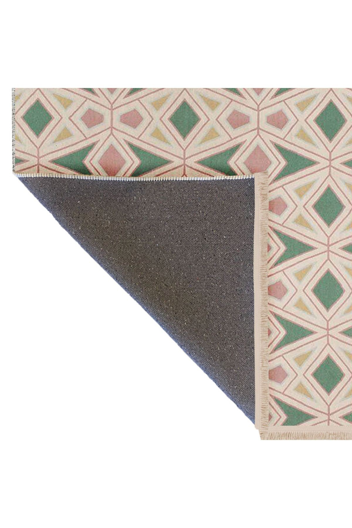 Paris Koleksiyonu Bej ve Yeşil Tonlar Geometrik Şekiller Desenli Modern Dekoratif Halı 152