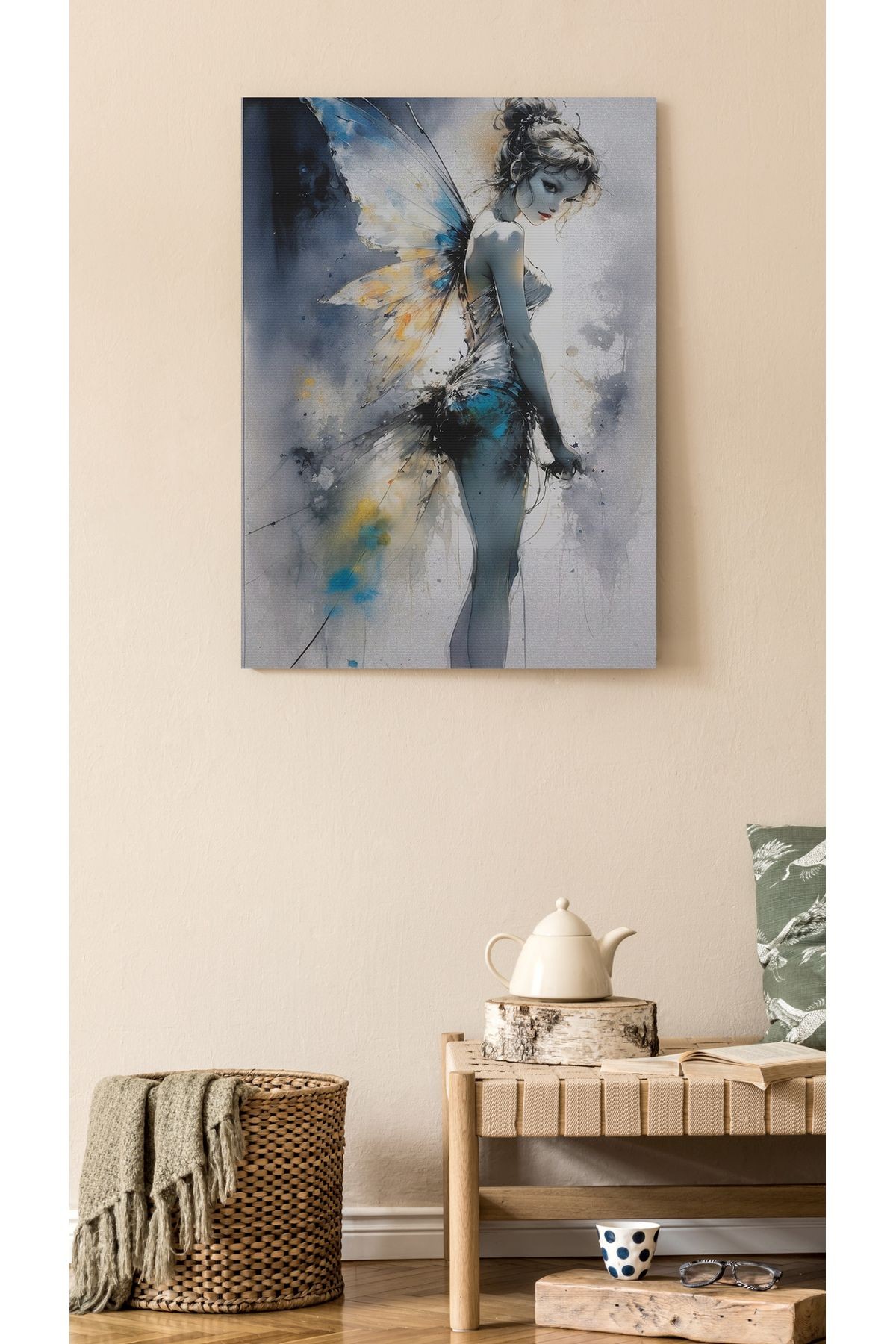 Kanvas Tablo Kadın Melek Temalı Desenli Modern Tablo