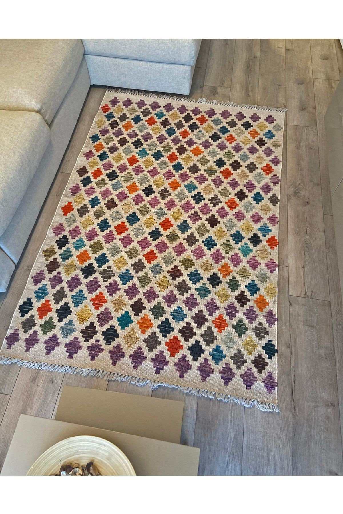 Cotton Pamuklu Çok Renkli Desenli Kilim 504
