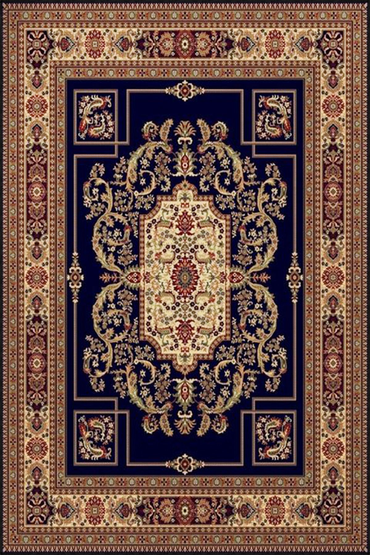 Kreatif Geometrik Sarı Lacivert Tonlu Dekoratif Halı miravip197