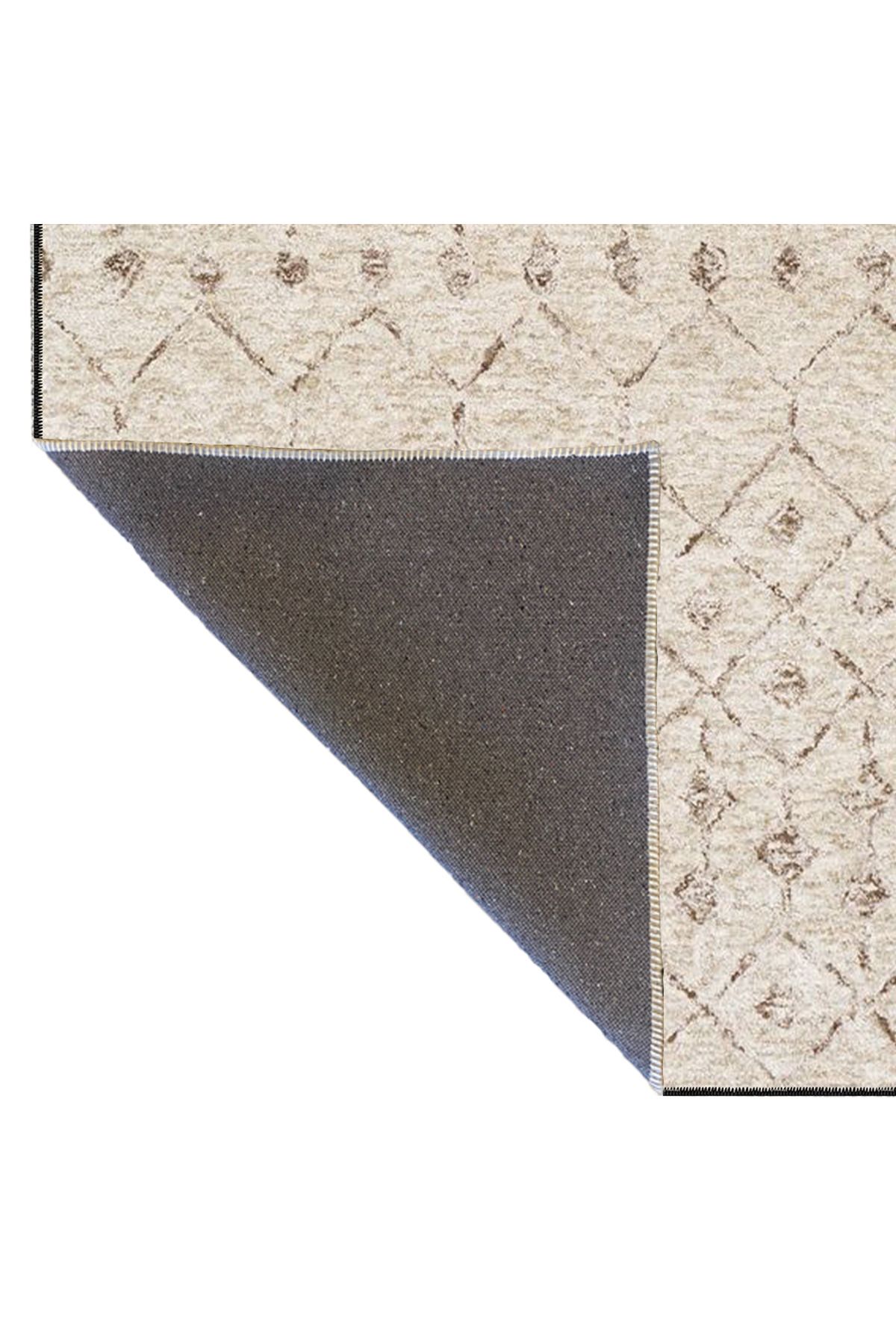 Krem Tonlarda Küp Geometrik Baklavalı Desenli Dokuma Taban ve Yıkanabilir Halı miravip9387