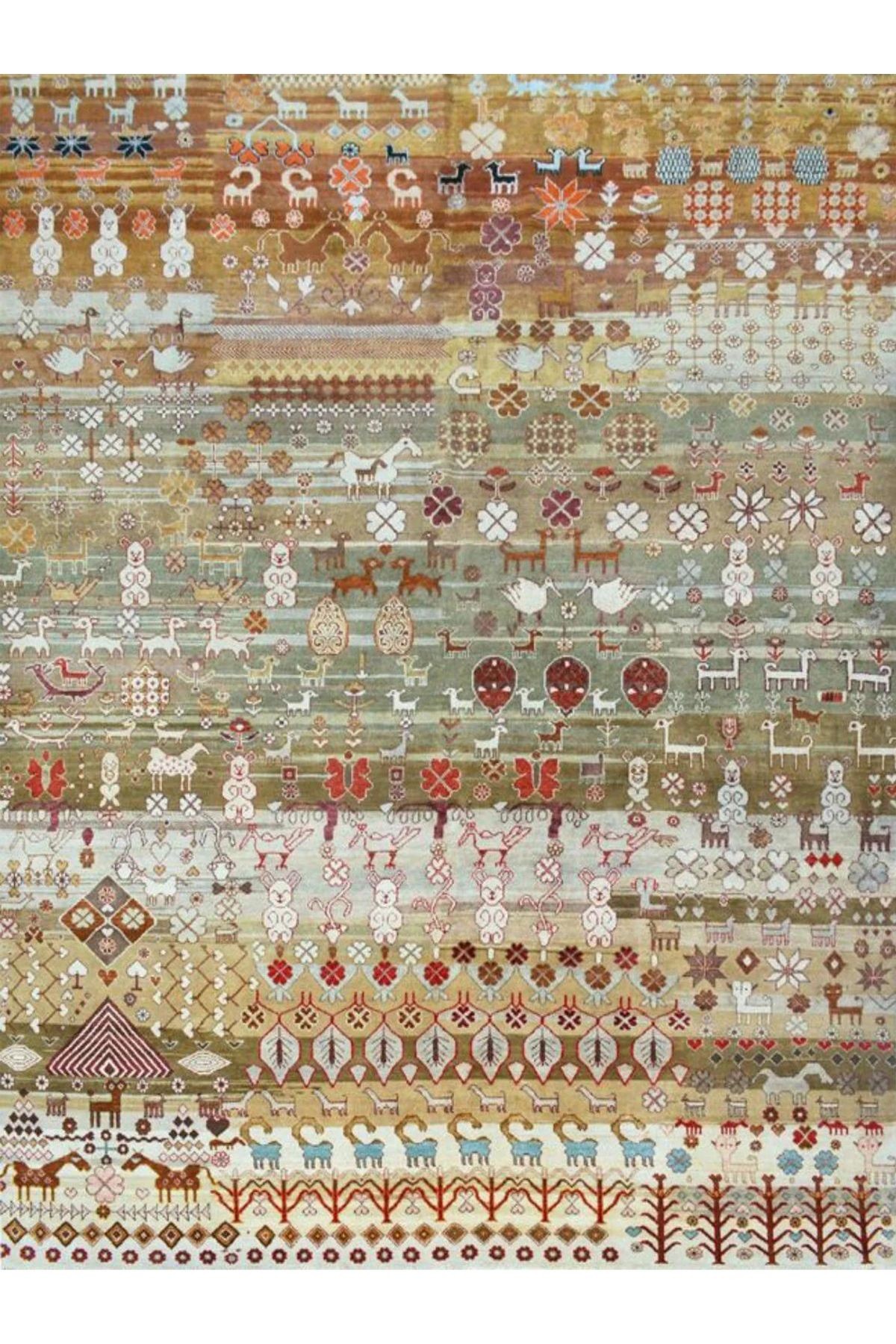 Barcelona Koleksiyonu Hayvan Figürleri ve Çiçek Desenli Vintage Dekoratif Halı 31
