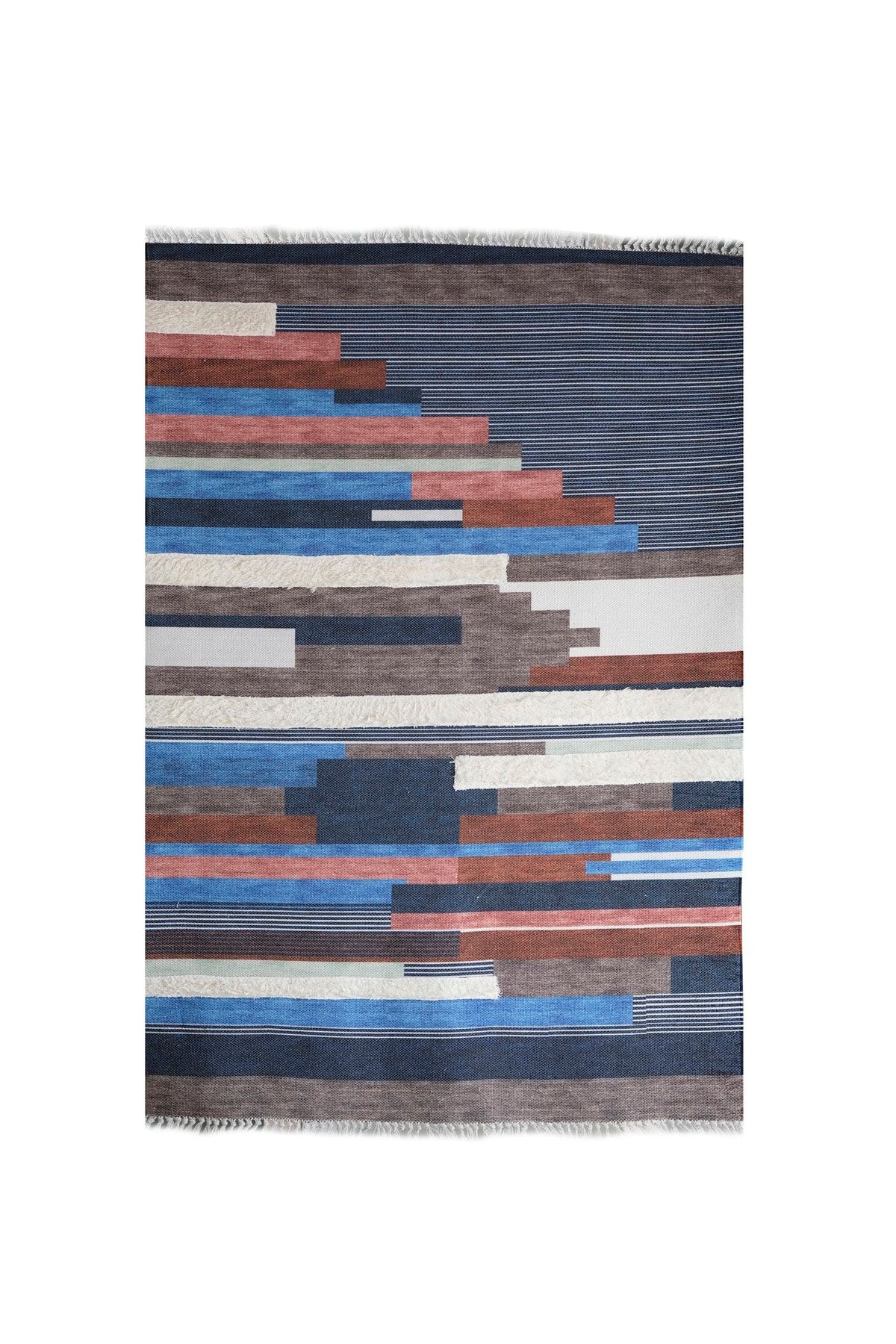 Rustik 4008 Lacivert Gri Çok Renkli Geometrik Desenli Kilim