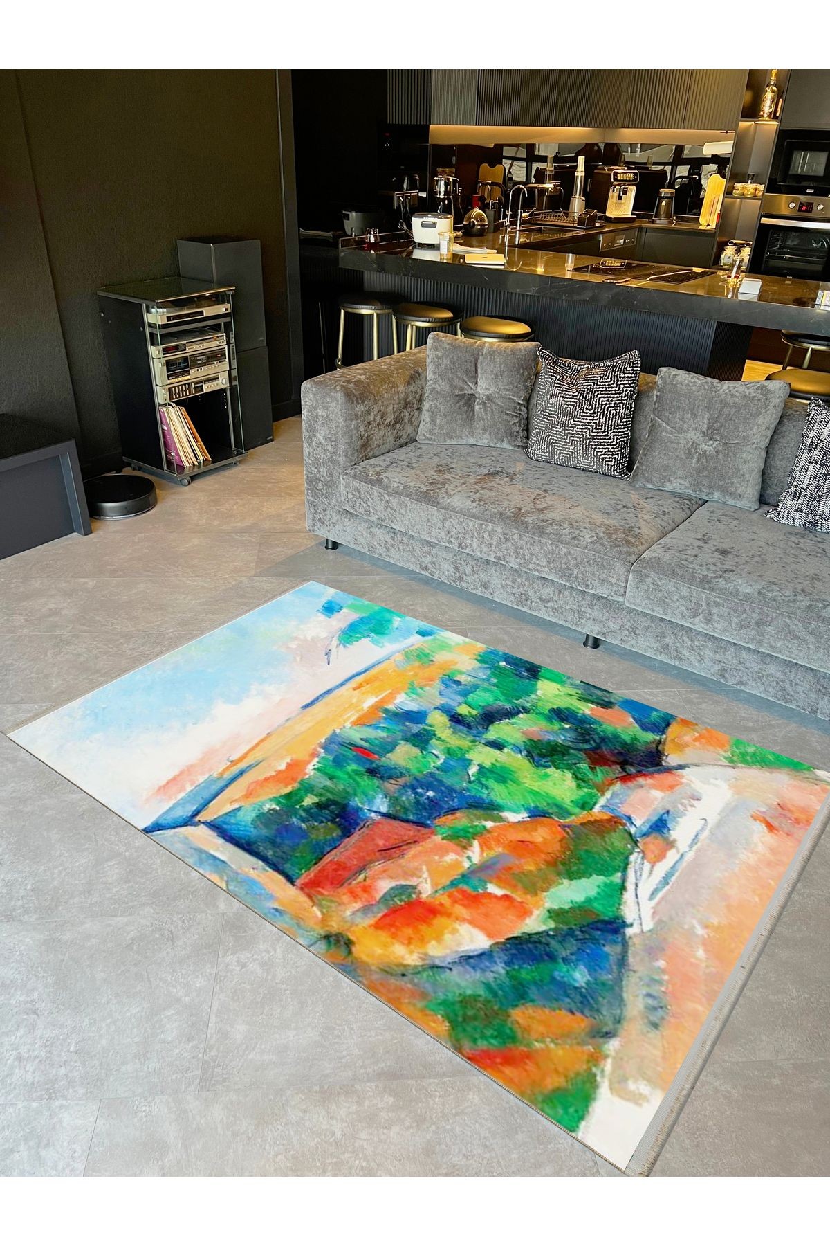 Yılmaz Koleksiyonu Pastel Renklerde Dağ Yolu ve Manzara Desenli Kreatif Modern Dekoratif Halı 44