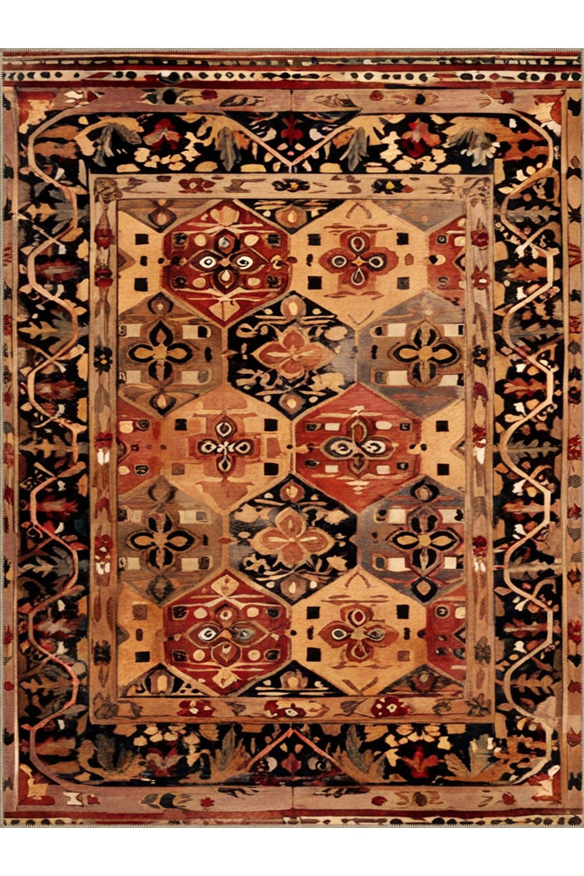 Royal Soyut Geometrik Motifler Desenli Püskül Detaylı Dokuma Taban Dekoratif Halı royal43