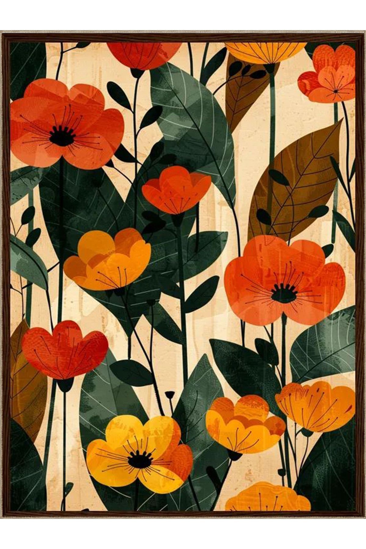 Emre Koleksiyonu Çok Renkli Floral Çiçekler Desenli Dokuma Taban Modern Dekoratif Halı 37