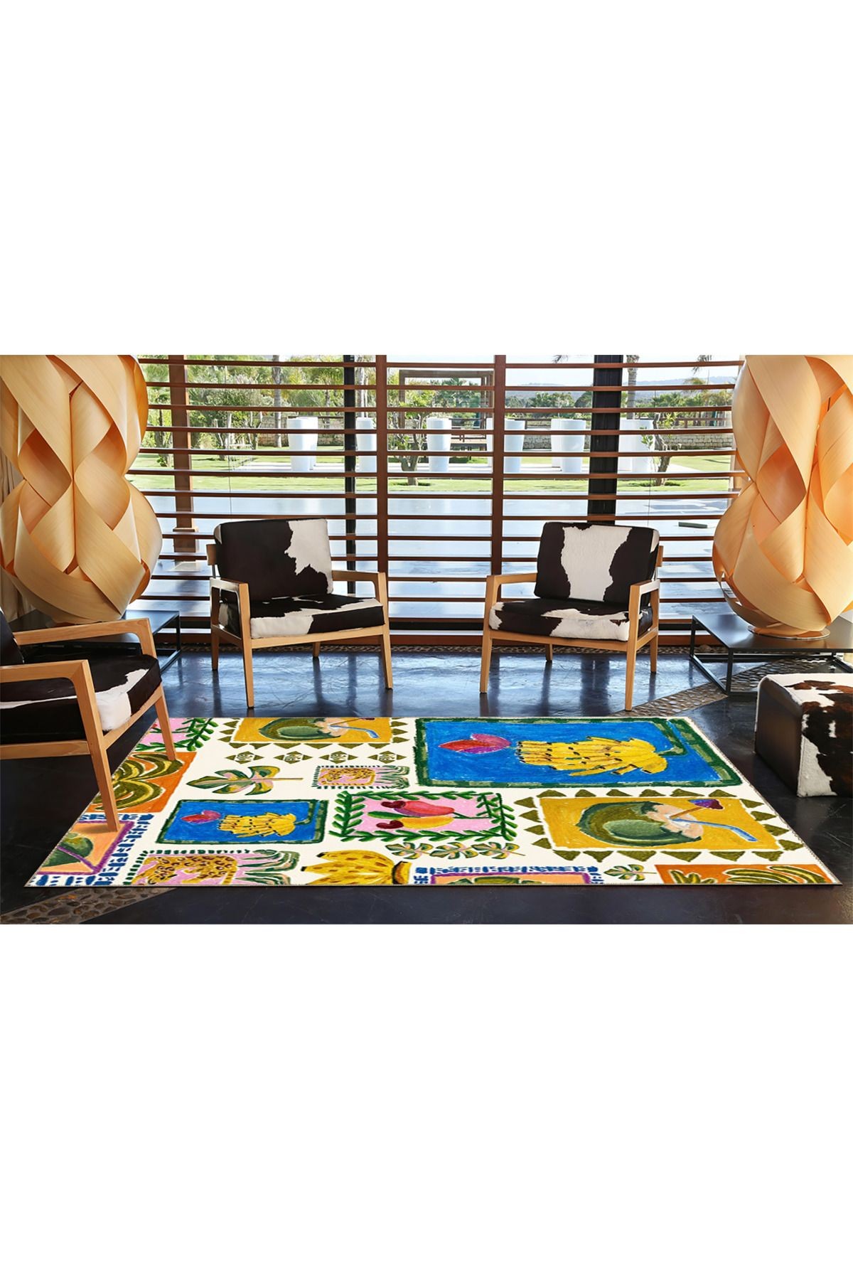 Mixed Meyve Muz Desenli Dokuma Taban Halı miravip8005