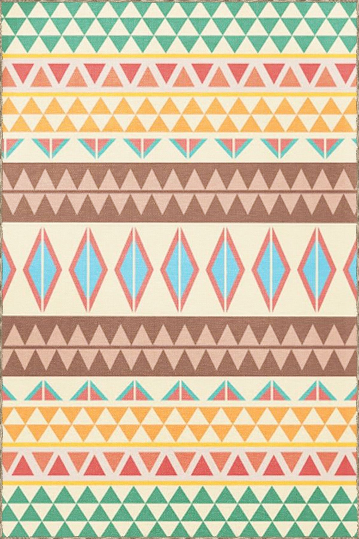 Çok Renkli Karma Geometrik Üçgen Şekil Desenli Modern Dekoratif Halı 4718