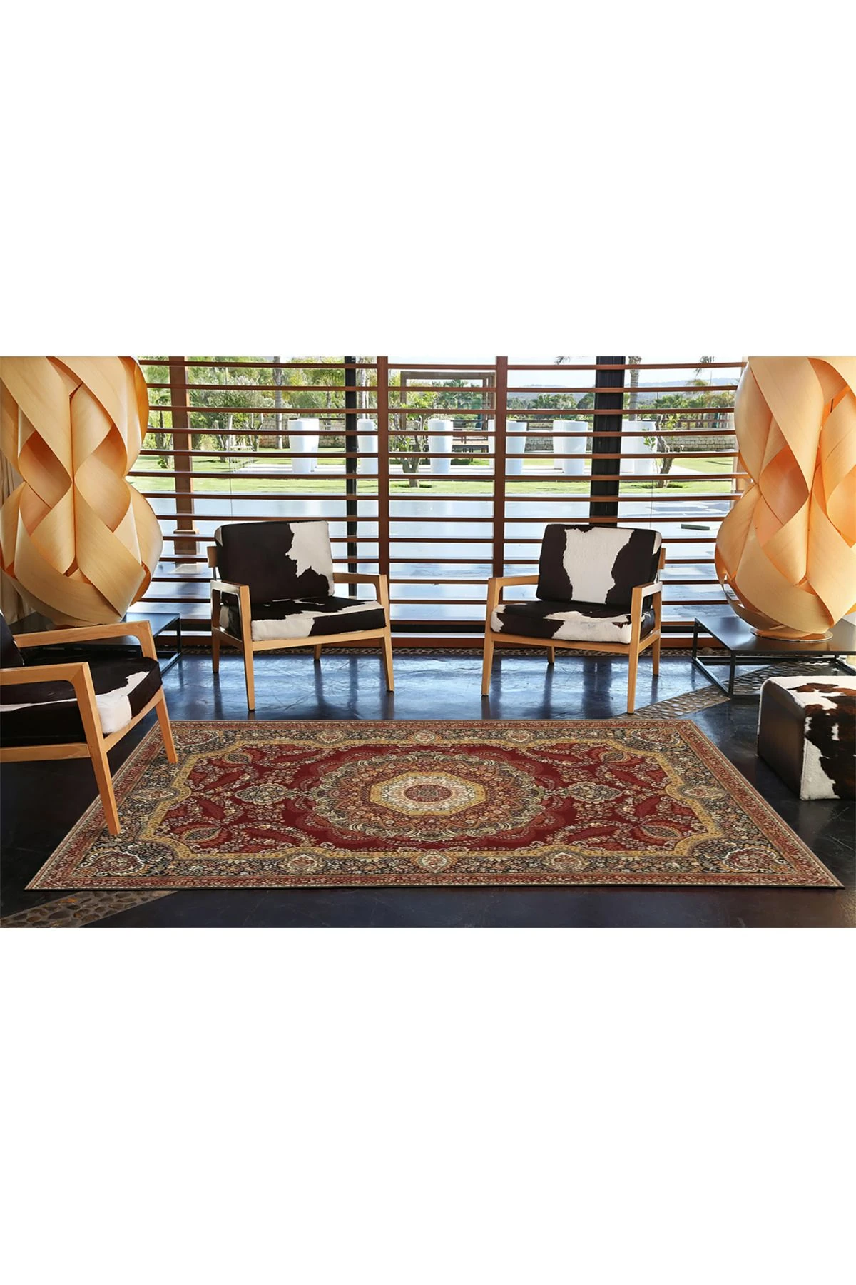 Bordo Temalı Geleneksel Motif Etnik Desenli Saçaklı Vintage Dekoratif Halı 3966