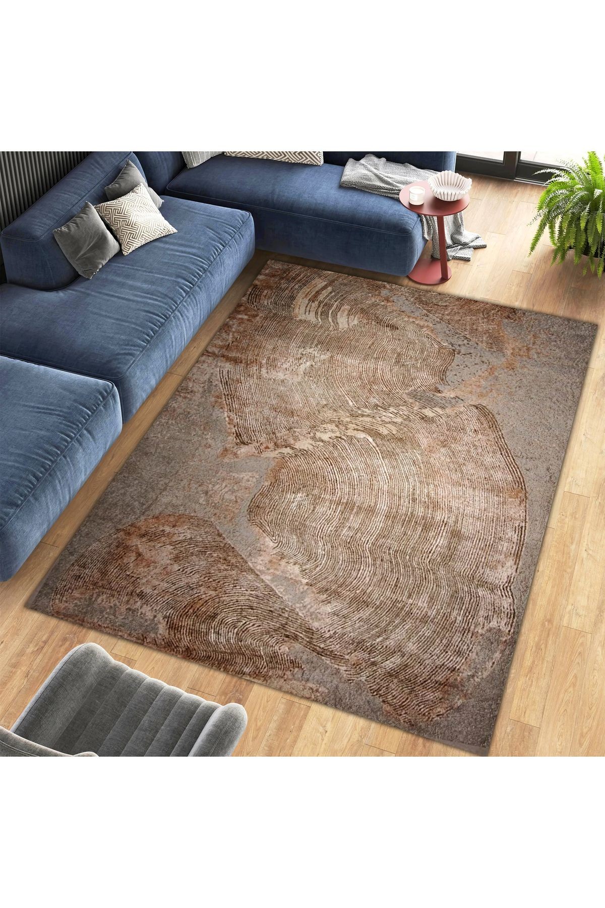 Aysu Koleksiyonu Kahve Bej Soyut Desenli Dokuma Taban Modern Dekoratif Halı aysu42