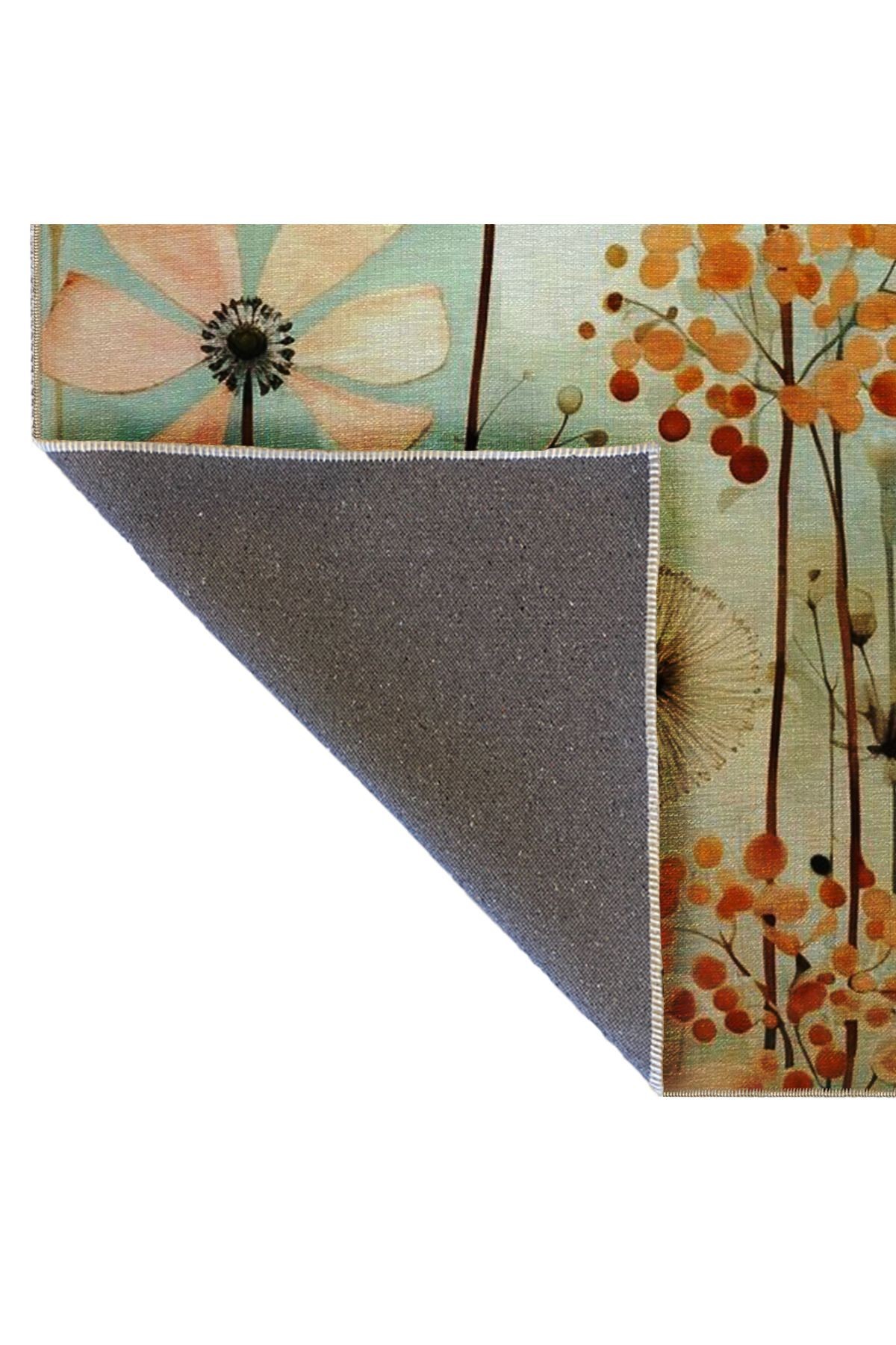 Pastel Tema Çok Renkli Çiçek Bahçesi Floral Desenli Modern Dekoratif Halı 5376