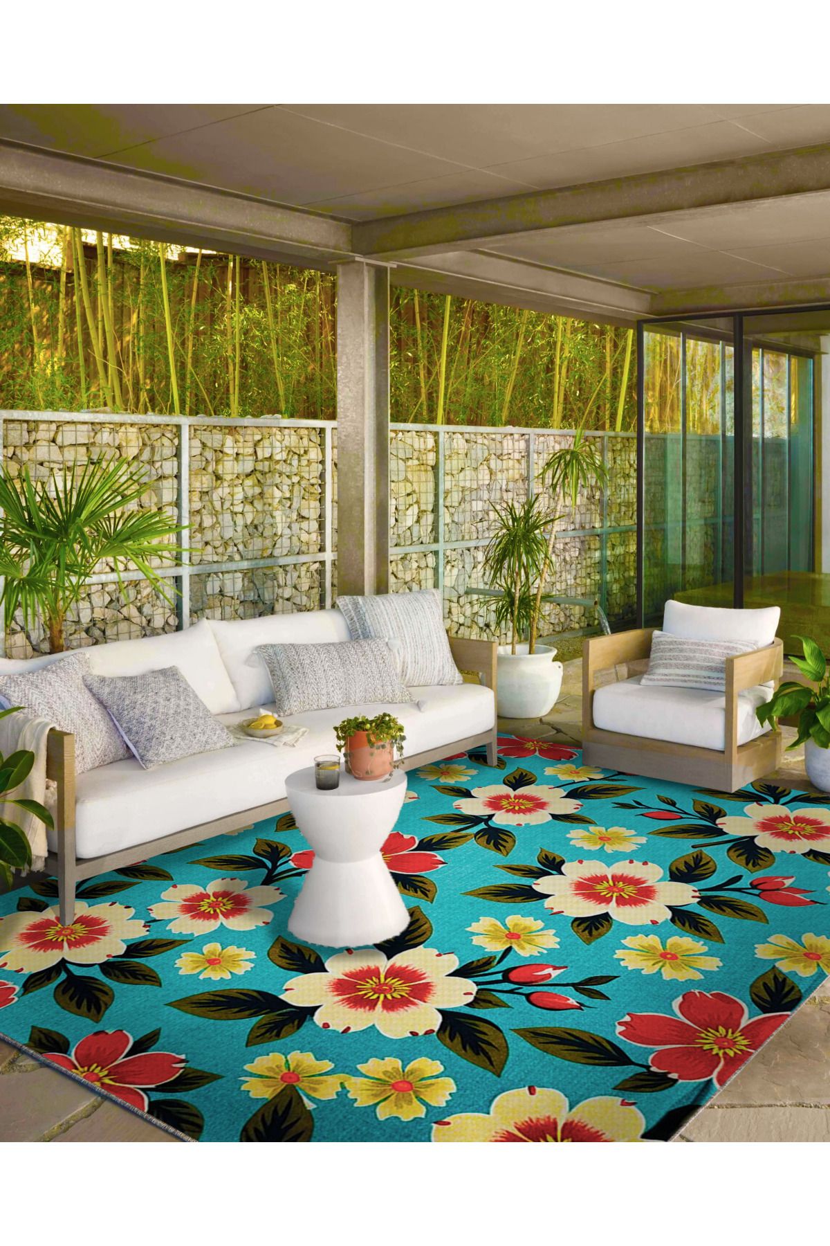 Paris Koleksiyonu Mavi Temalı Floral Çiçek Motifleri Desenli Modern Dekoratif Halı 94