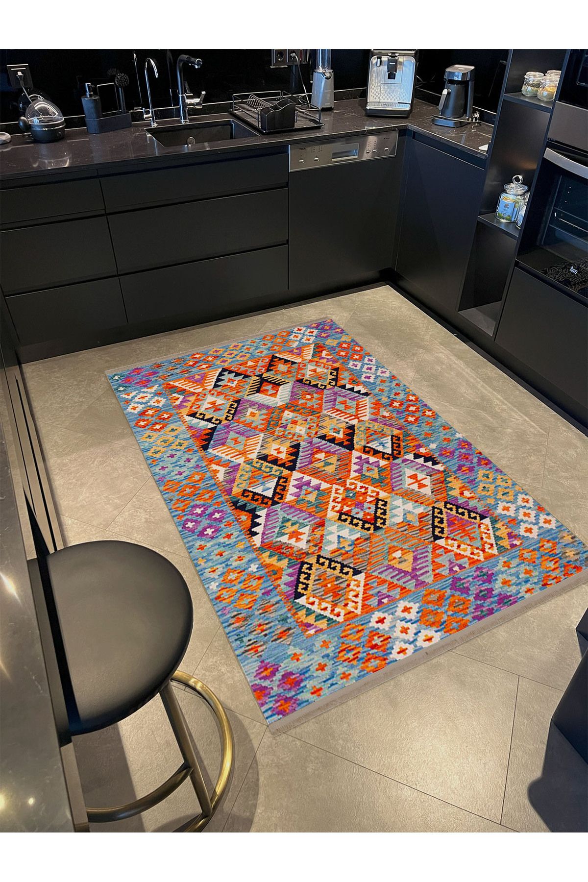 Güney Koleksiyonu Çok Renkli Etnik Motifli ve Geleneksel Desenli Vintage Dekoratif Halı 47