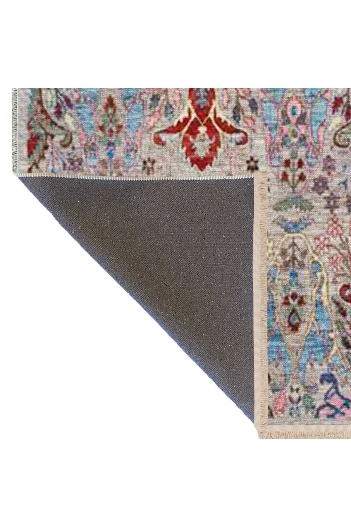 Çok Renkli Geleneksel Motif Etnik Desenli Saçaklı Vintage Dekoratif Halı 3173