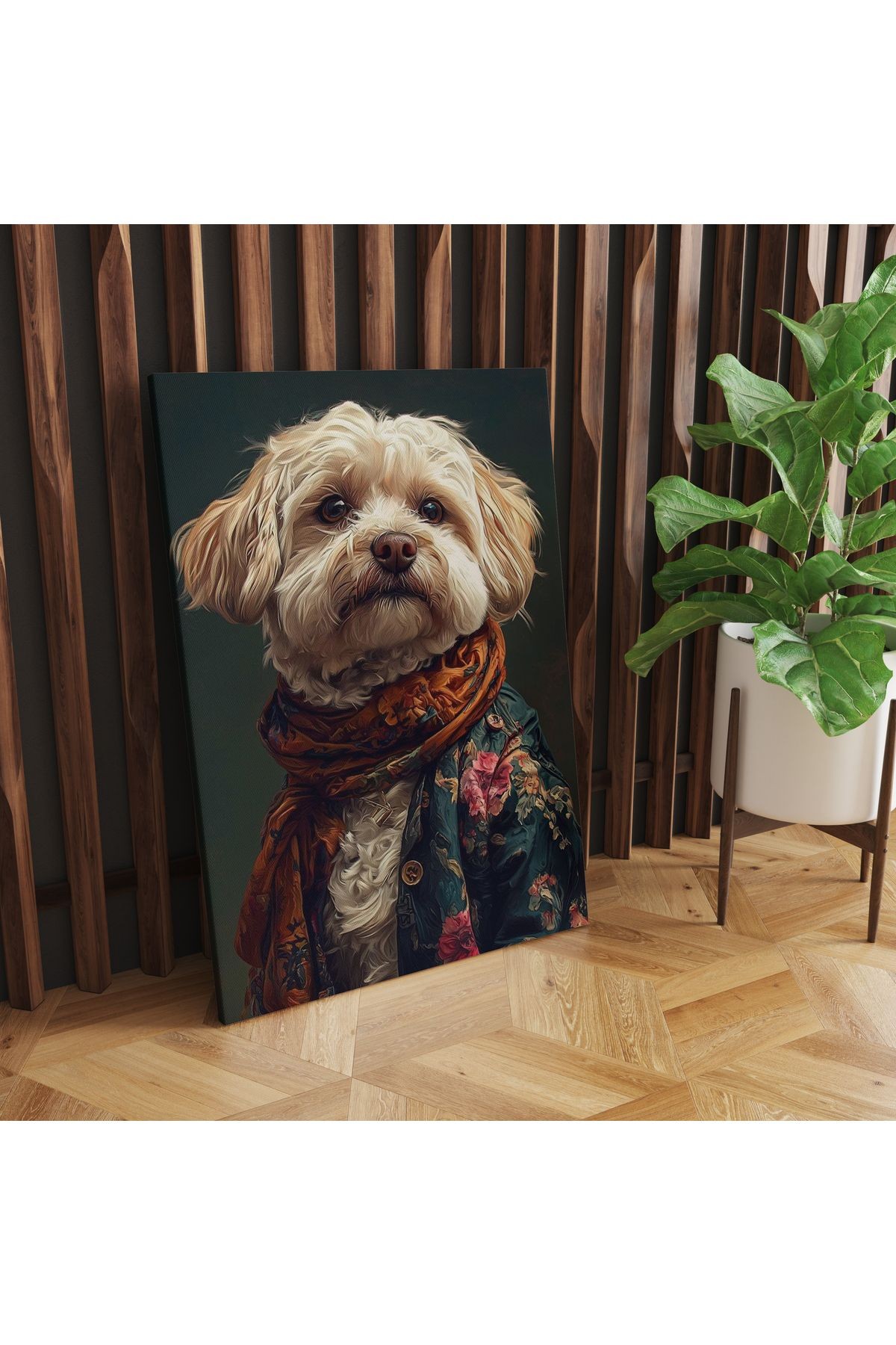 Kanvas Tablo Şal ve Ceket Detaylı Sevimli Köpek Desenli tablo5008