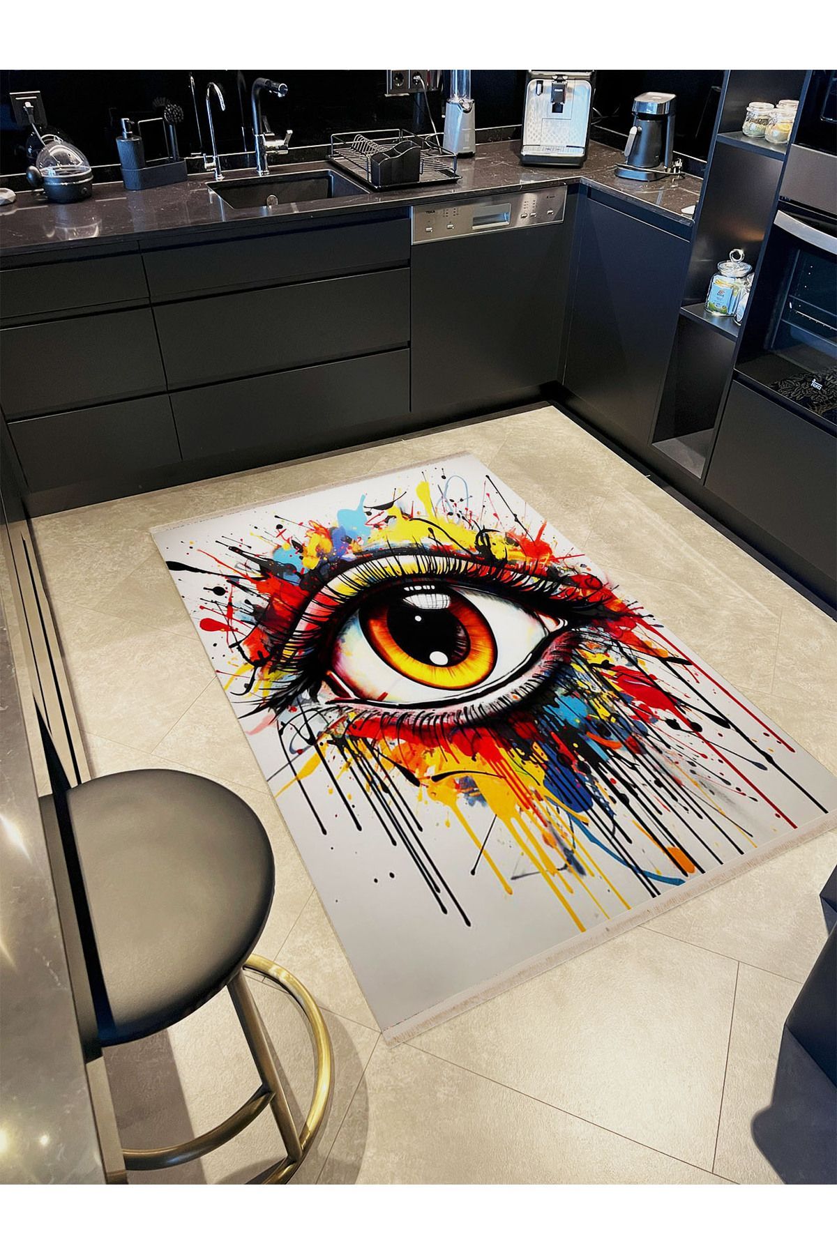Atlas Koleksiyonu Soyut Tasarım Göz Desenli Kreatif Modern Dekoratif Halı 21