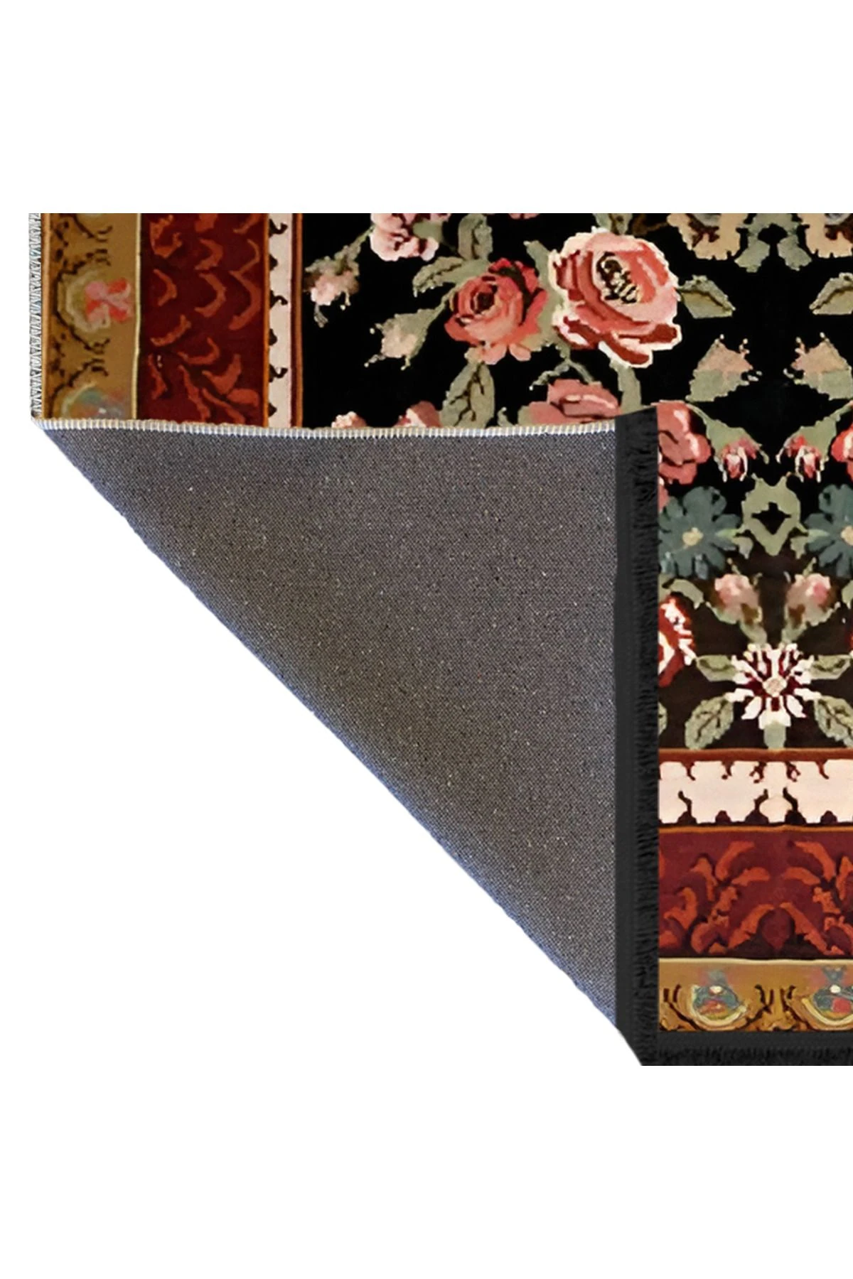 Bej Kırmızı Temalı Çok Renkli Geleneksel Gül Desenli Vintage Dekoratif Halı 1929