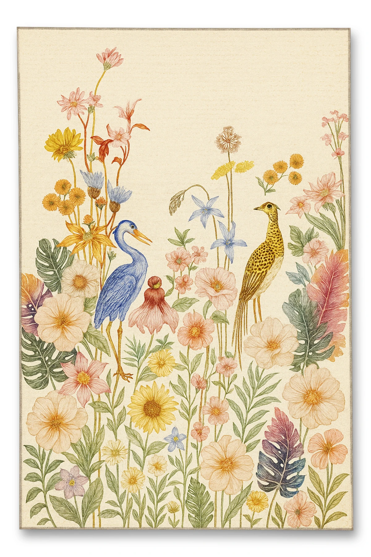 MOSSO Çiçek Motifli Desen Dokuma Taban Vintage Dekoratif Halımosso925