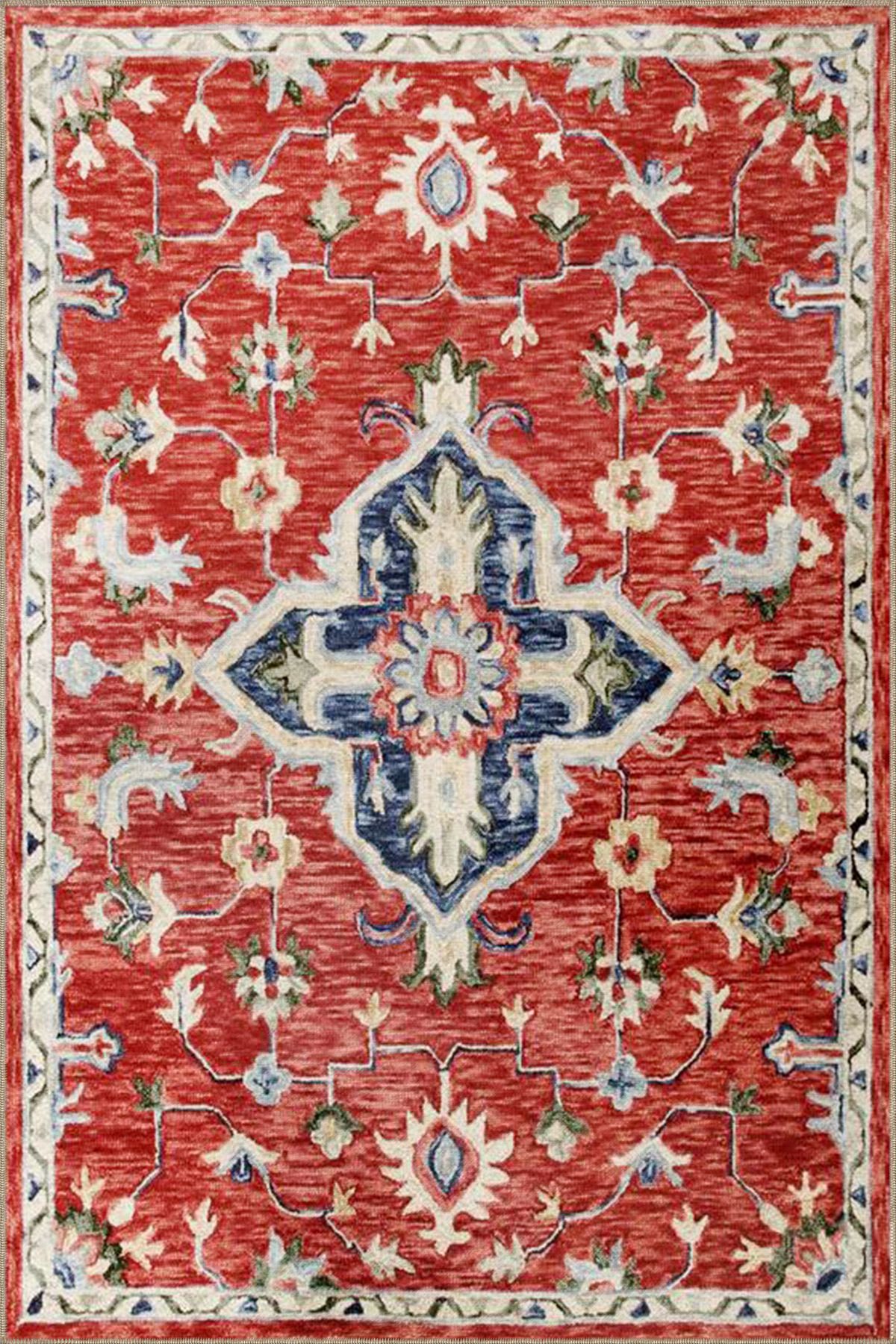 Floral Çiçekli Kırmızı Renkli Geleneksel Dokuma Taban ve Dekoratif Halı miravip612