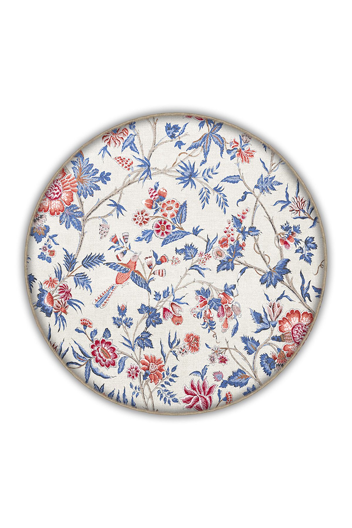 Mavi Kırmızı Temalı Sarmaşık ve Çiçek Desenli Modern Dekoratif Halı 3353