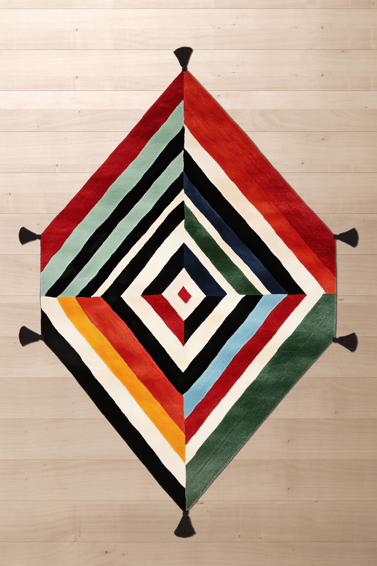 Bliss Etnik Desenli Geometrik Tasarım Püsküllü Dokuma Taban Dekoratif Yuvarlak Halı 940